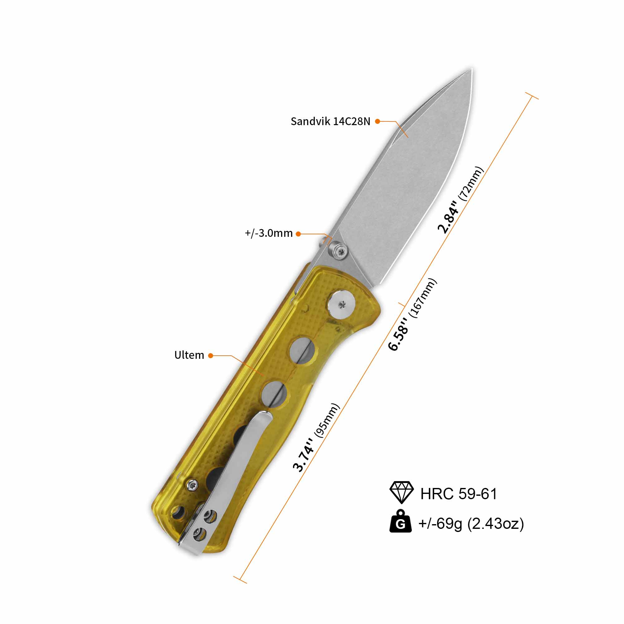 QSP Canary Folder Liner Lock Pocket Knife 14C28N Blade Ultem Handle - Image 3