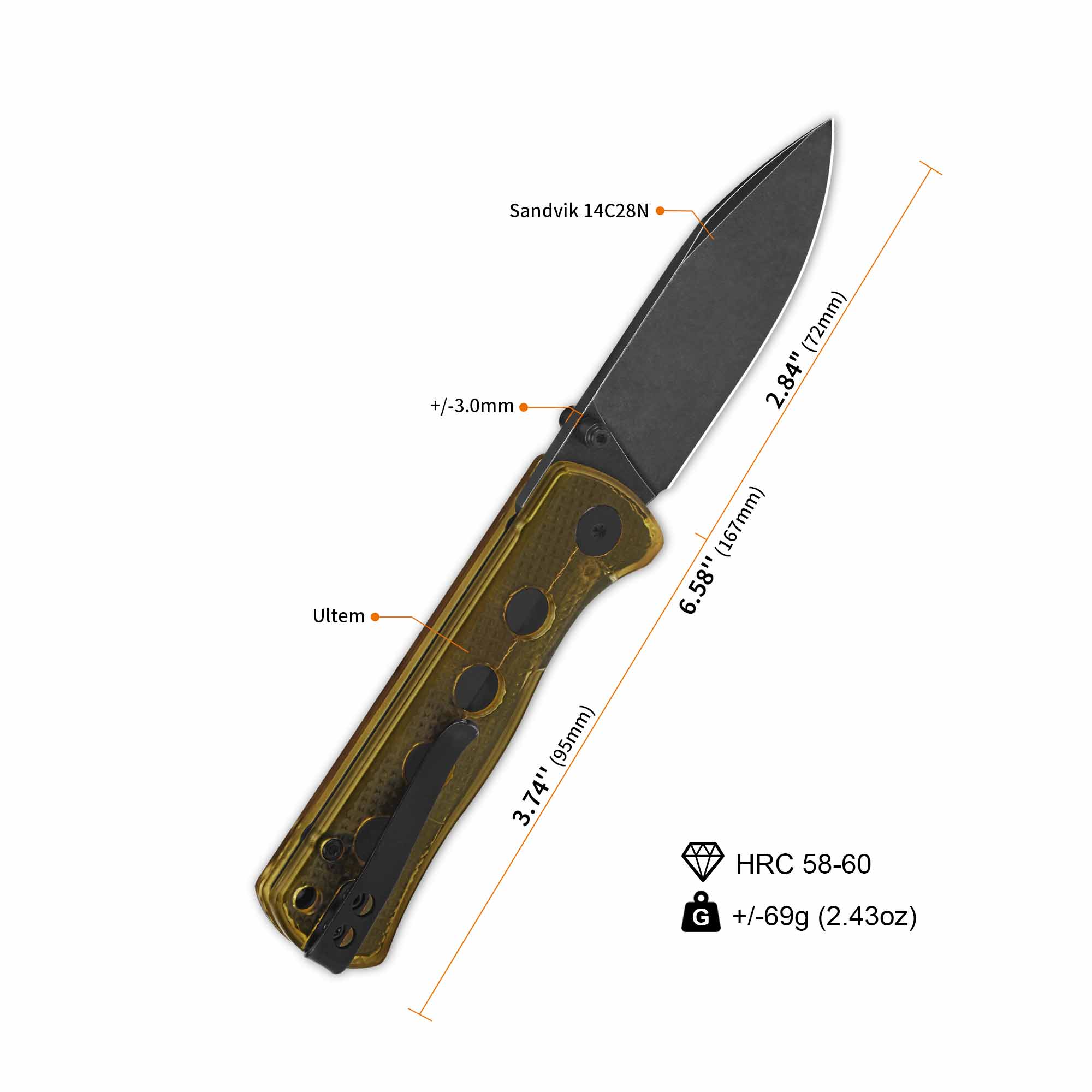 QSP Canary Folder Liner Lock Pocket Knife 14C28N Blade Ultem Handle - Image 7