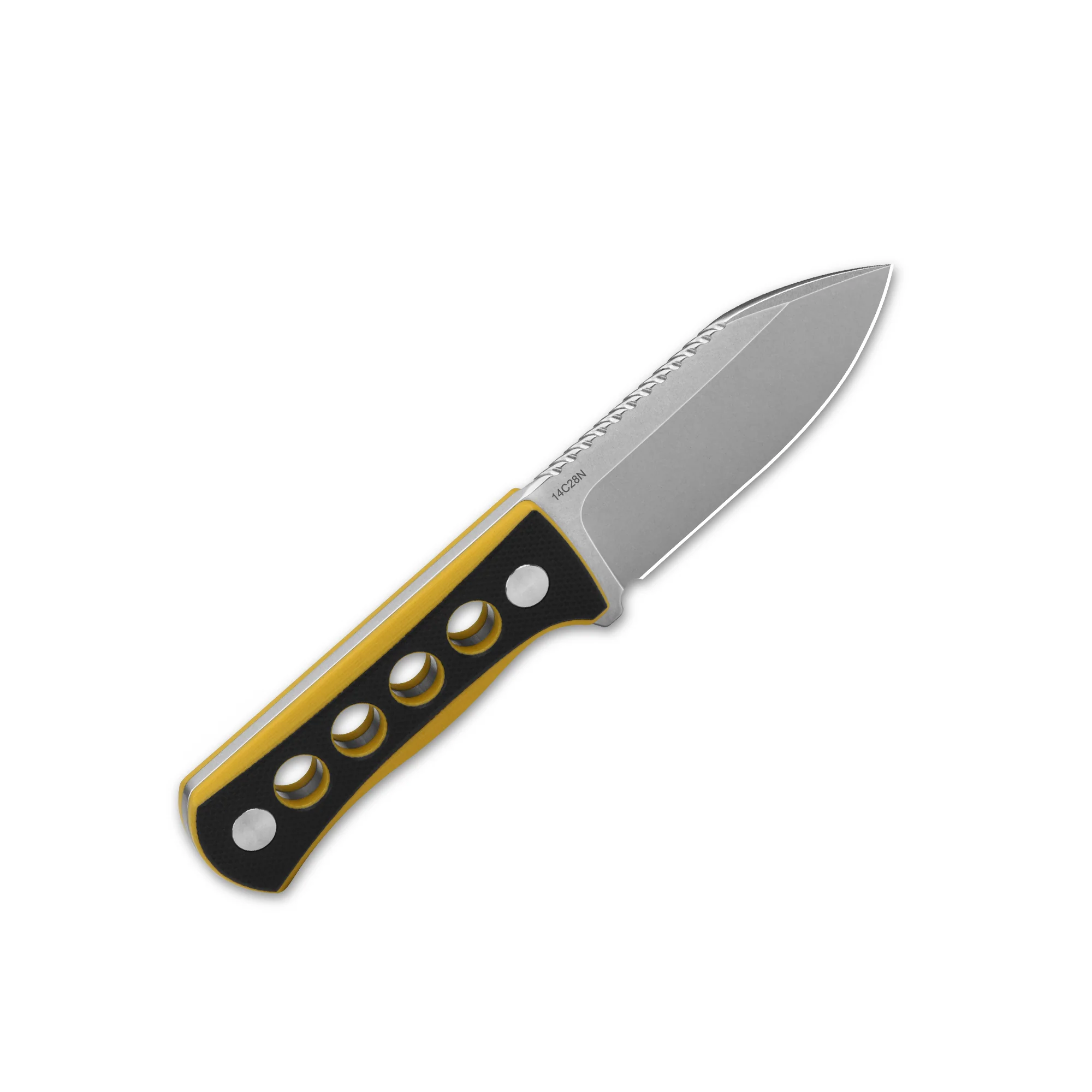 QSP Canary Neck knife 14C28N blade Black/Yellow G10 handle with Kydex sheath - Image 3