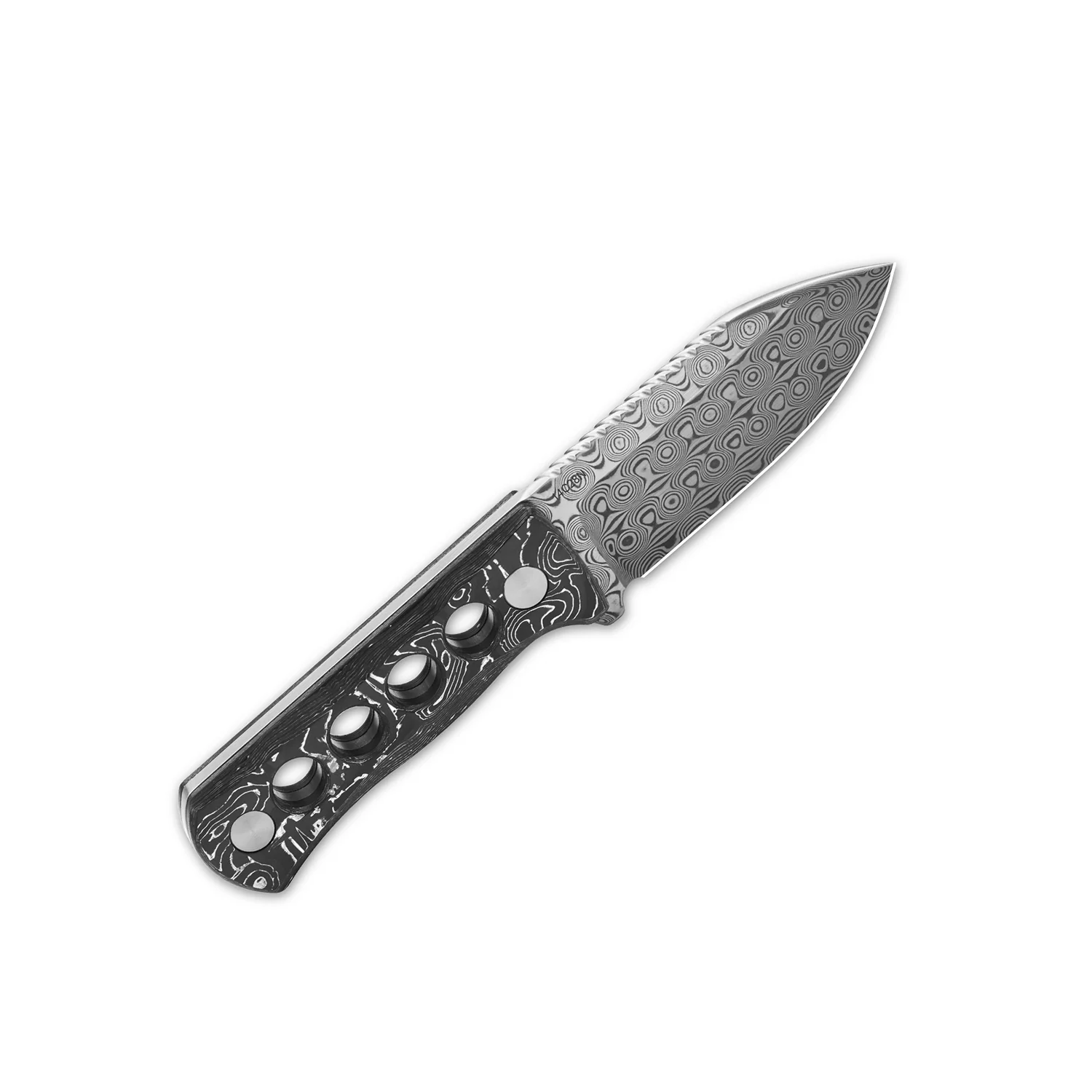 QSP Canary Neck Knife Damascus Blade Aluminum/Copper Foil CF Handle with Kydex Sheath - Image 3