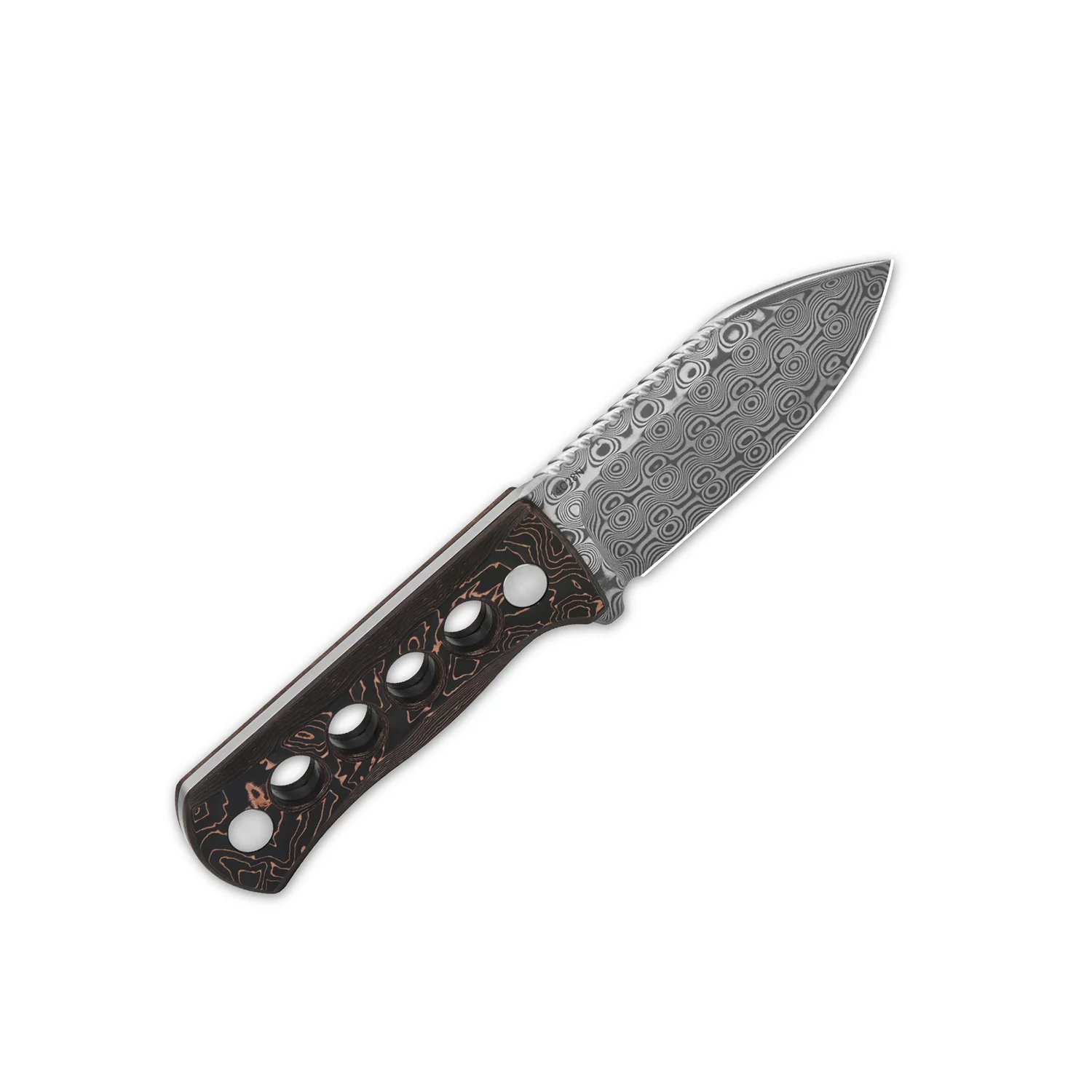 QSP Canary Neck Knife Damascus Blade Aluminum/Copper Foil CF Handle with Kydex Sheath - Image 6