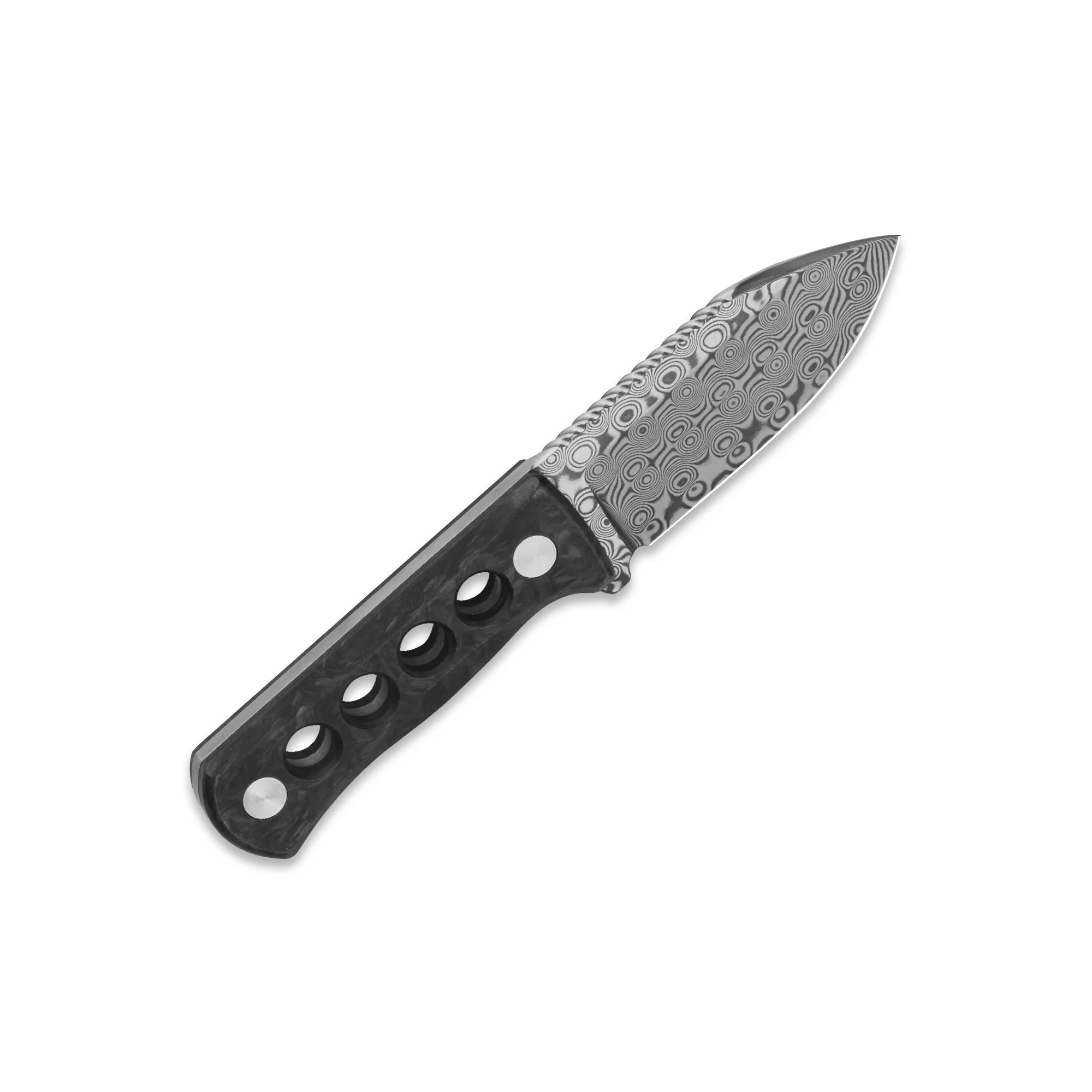 QSP Canary Neck Knife Laminated Damascus Blade Glow-in-the-Dark Shredded CF Handle - Image 7