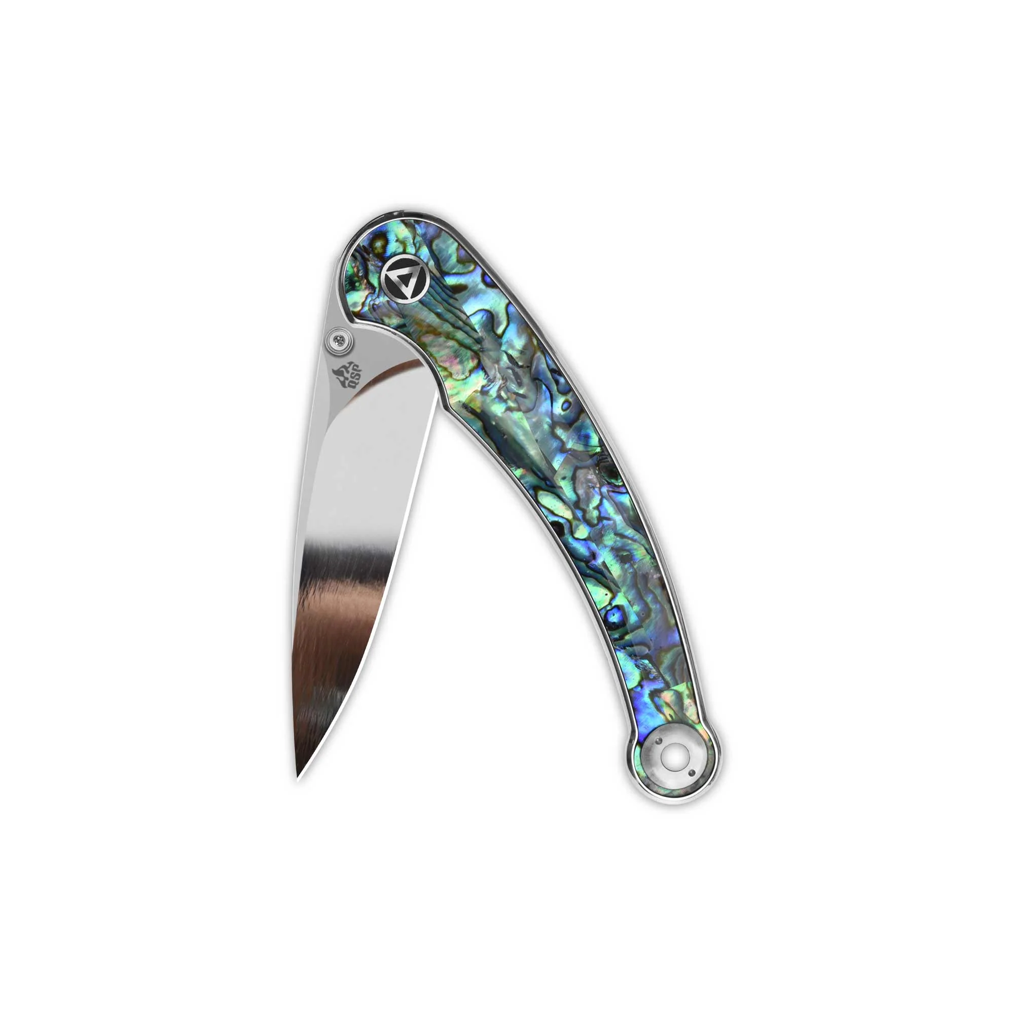 QSP Dolphin Liner Lock Pocket Knife 14C28N Blade Abalone Handle - Image 3