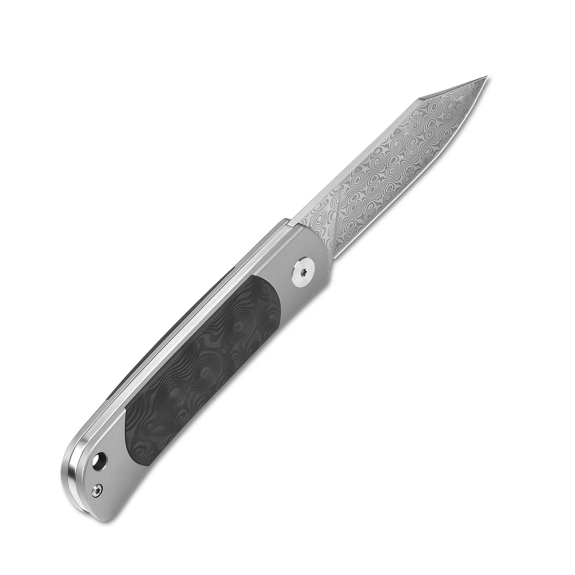 QSP Falcon Slip Joint Pocket Knife Damascus Blade Titanium Handle with Marbled CF attached - Image 5