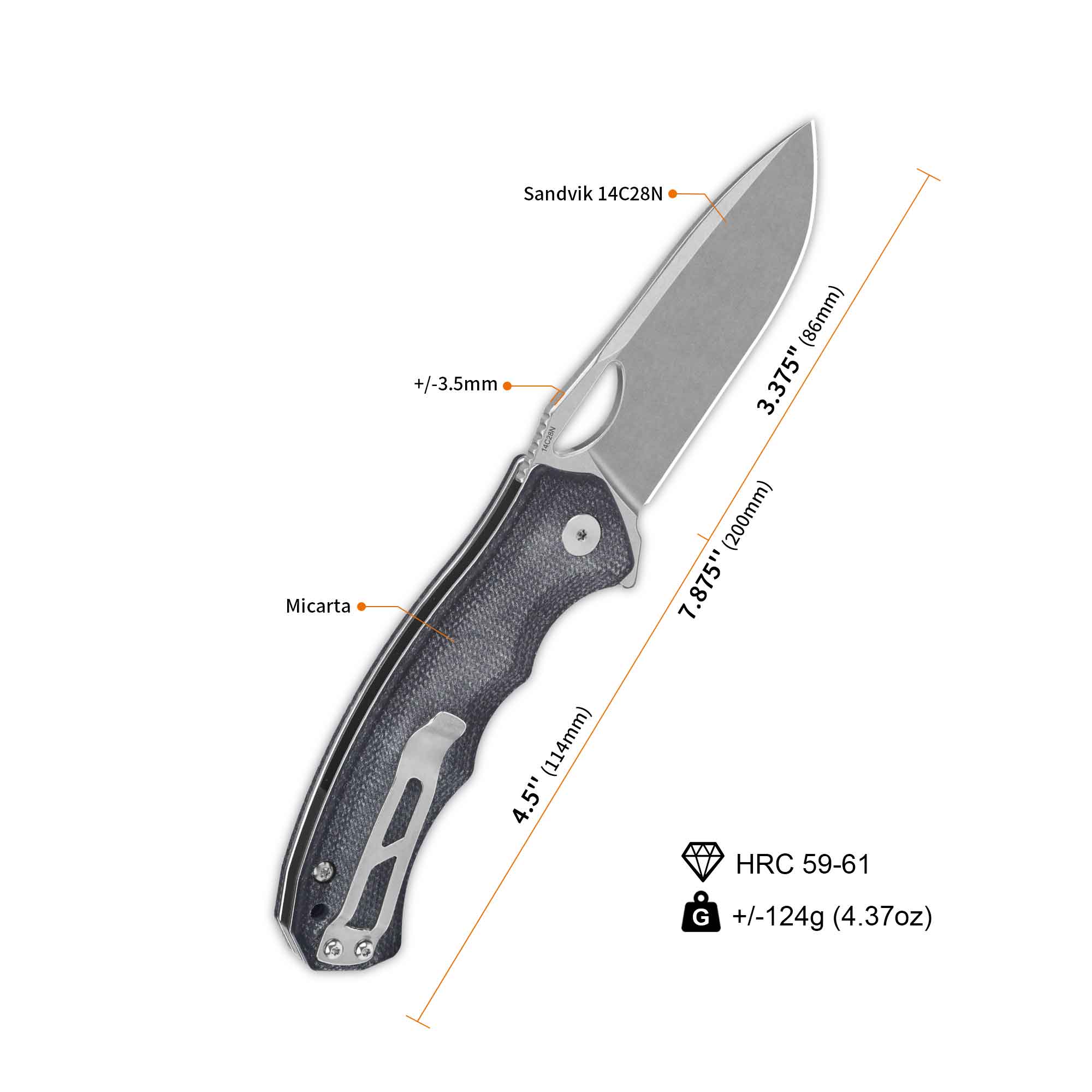 QSP Gorilla Liner Lock Pocket Knife 14C28N Blade Black Micarta Handle - Image 3