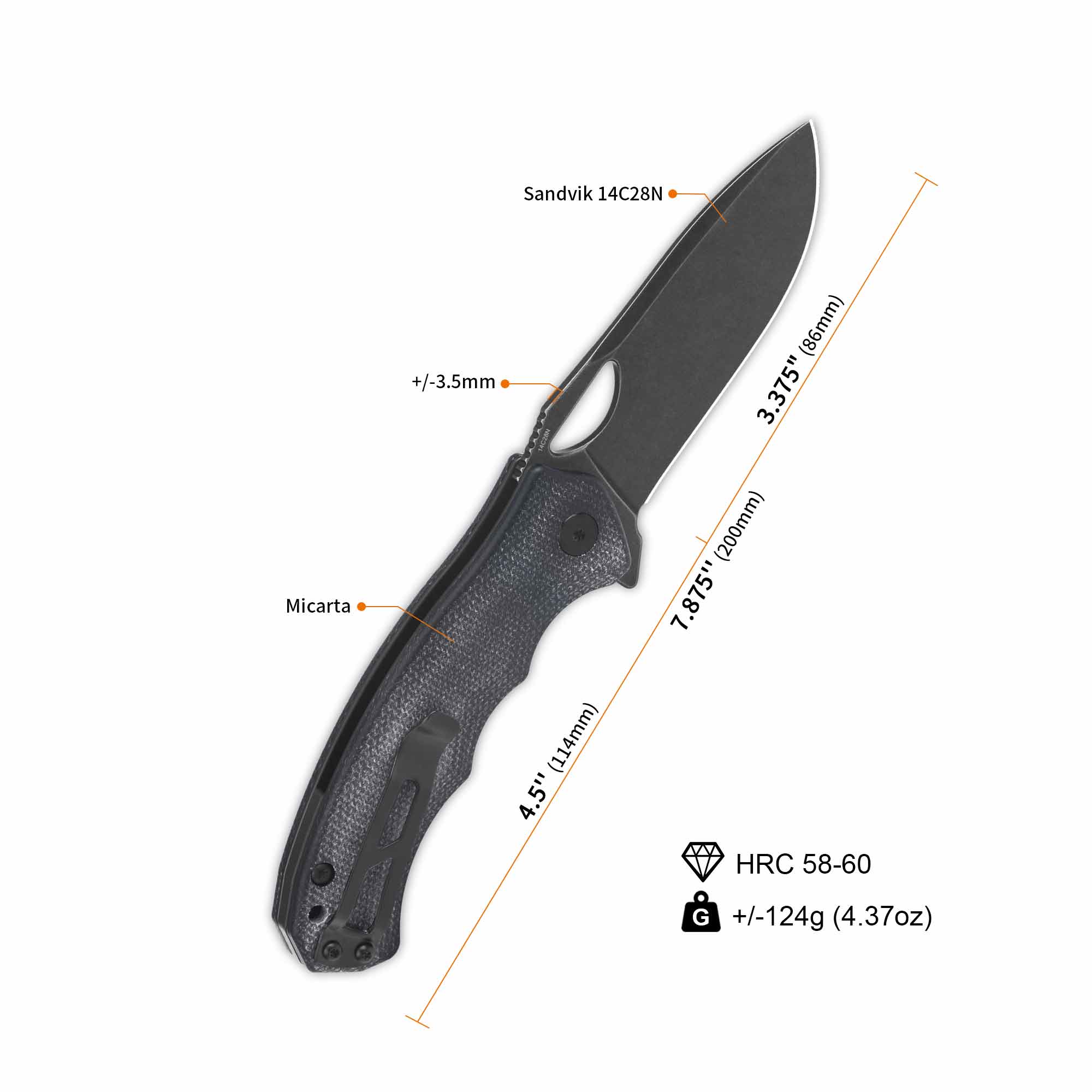 QSP Gorilla Liner Lock Pocket Knife 14C28N Blade Black Micarta Handle - Image 7