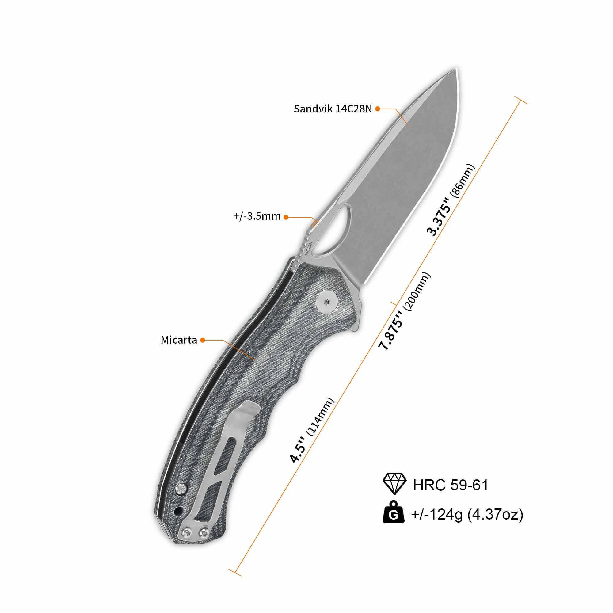 QSP Gorilla Liner Lock Pocket Knife 14C28N Blade Denim Micarta Handle - Image 3