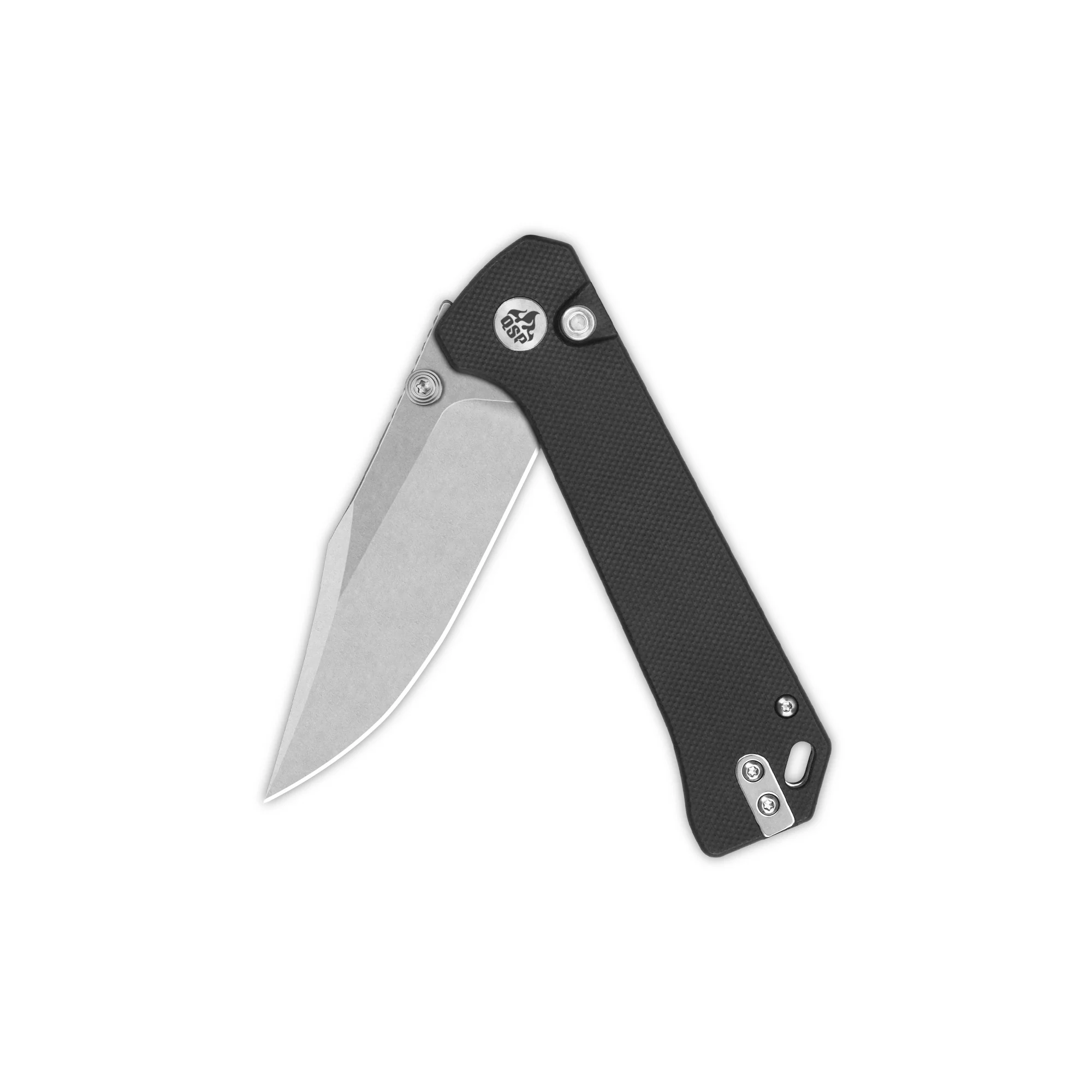 QSP Grebe Button Lock Pocket Knife 14C28N blade Black G10 Handle - Image 4