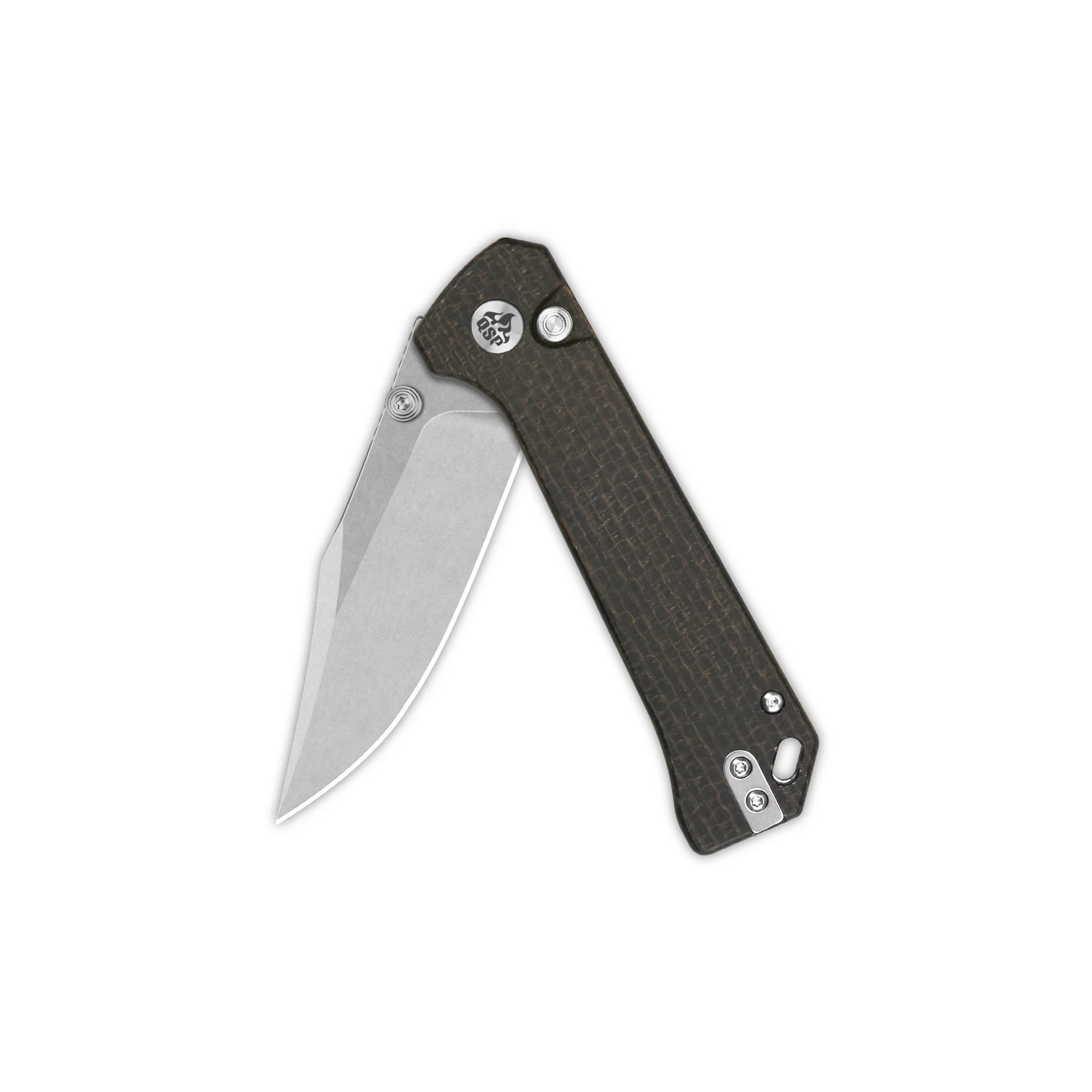 QSP Grebe Button Lock Pocket Knife 14C28N blade Dark Brown Micarta Handle - Image 4