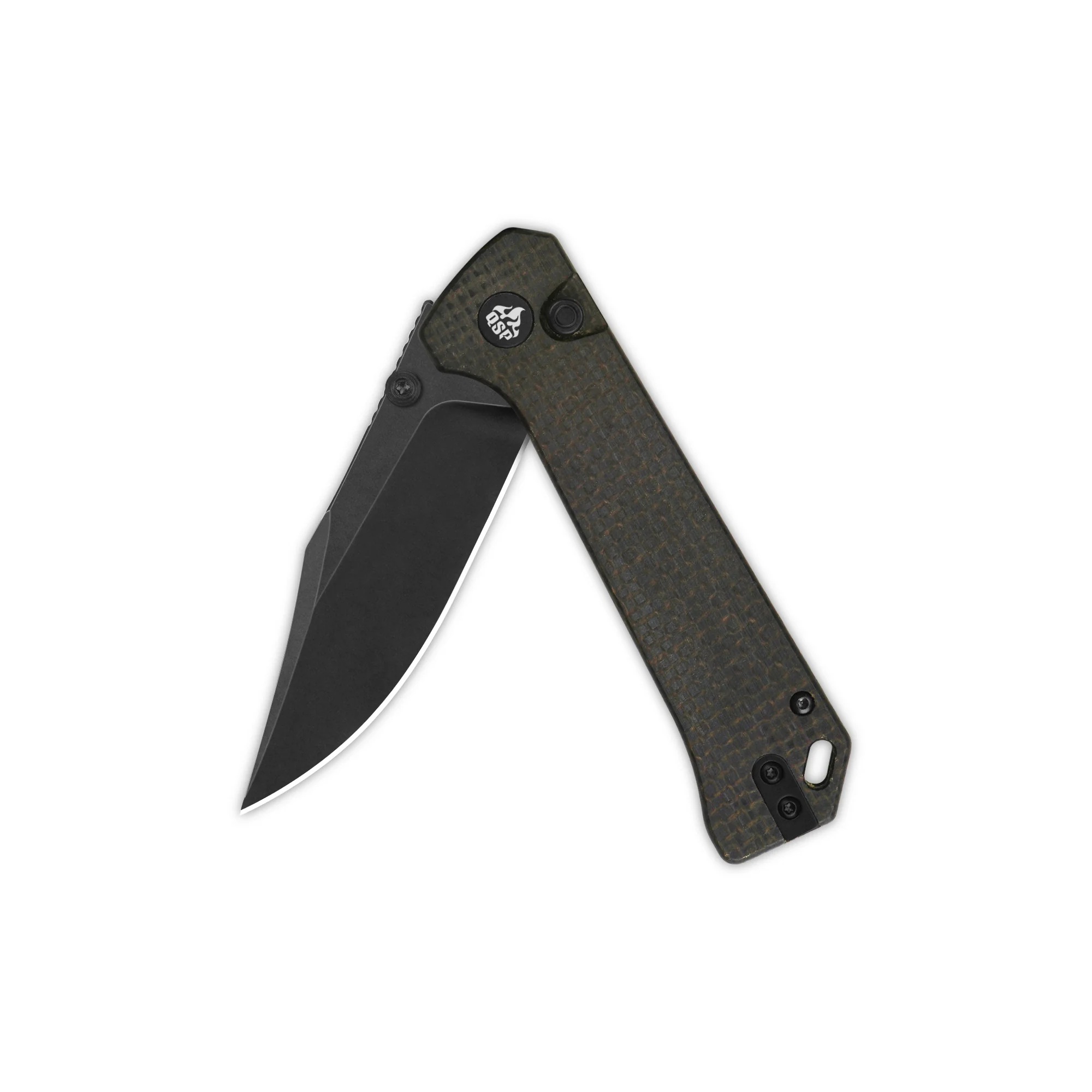 QSP Grebe Button Lock Pocket Knife 14C28N blade Dark Brown Micarta Handle - Image 8