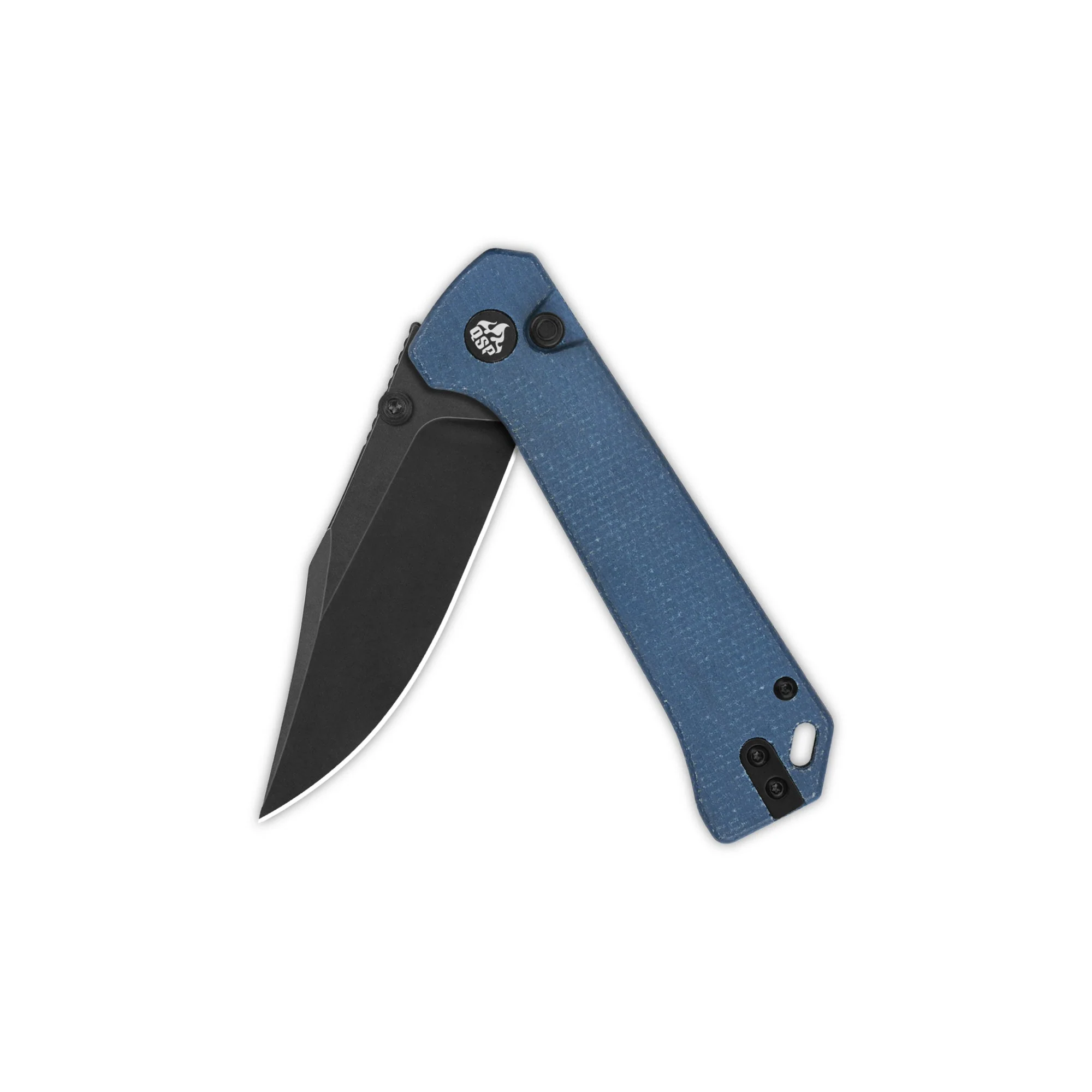 QSP Grebe Button Lock Pocket Knife 14C28N blade Blue Micarta Handle - Image 8