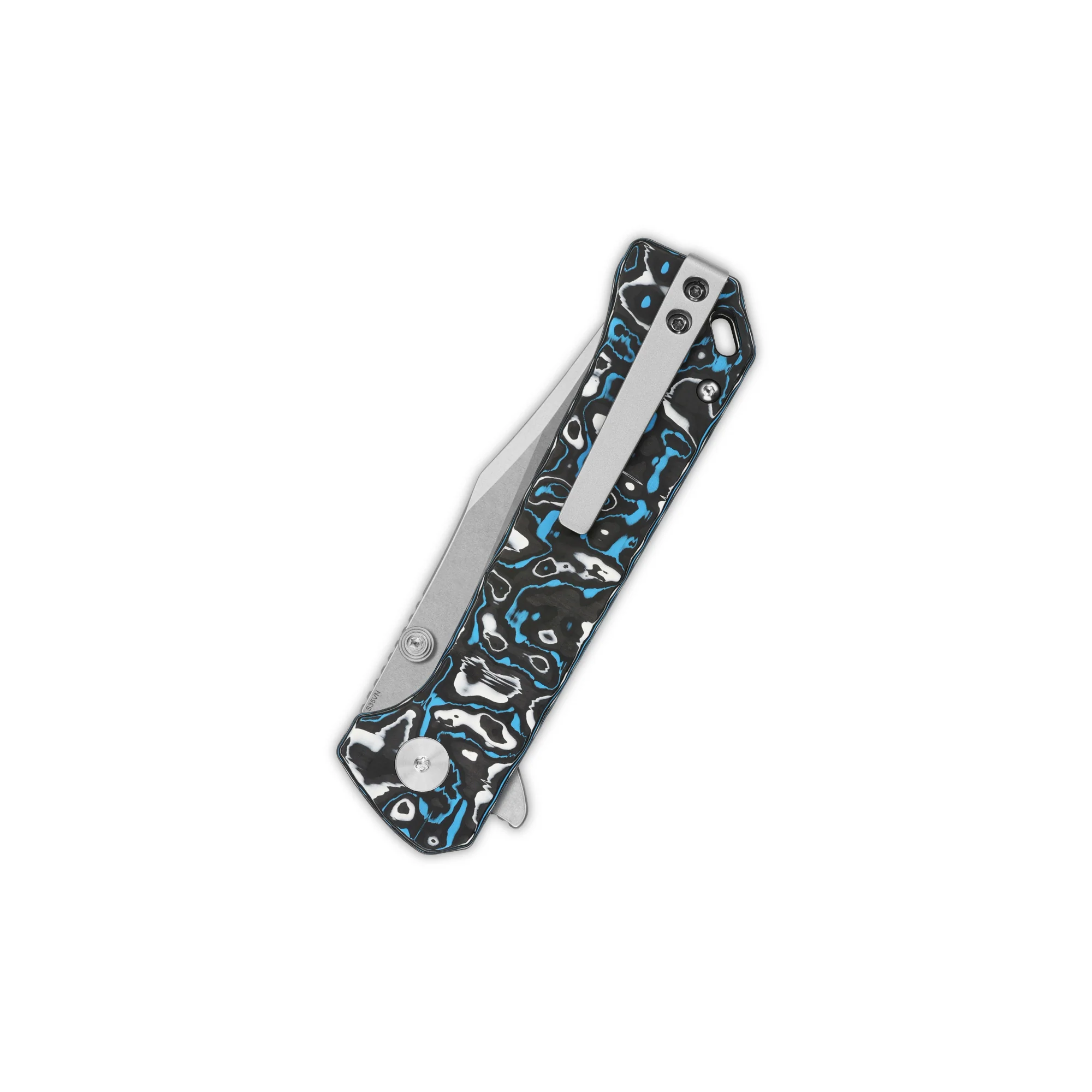 QSP Grebe Button Lock Pocket Knife S35VN blade Green camo CF Handle - Image 10