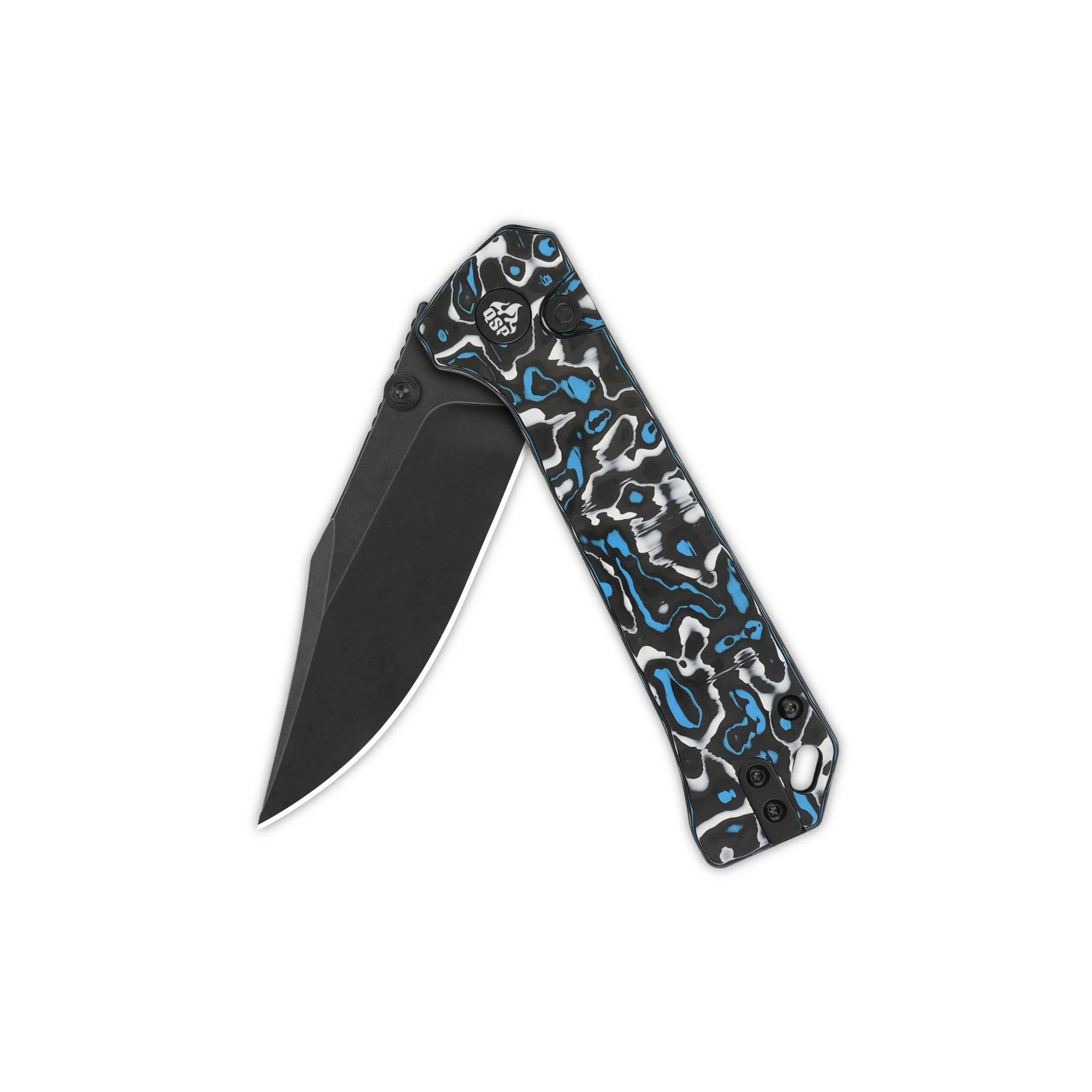 QSP Grebe Button Lock Pocket Knife S35VN blade Green camo CF Handle - Image 15