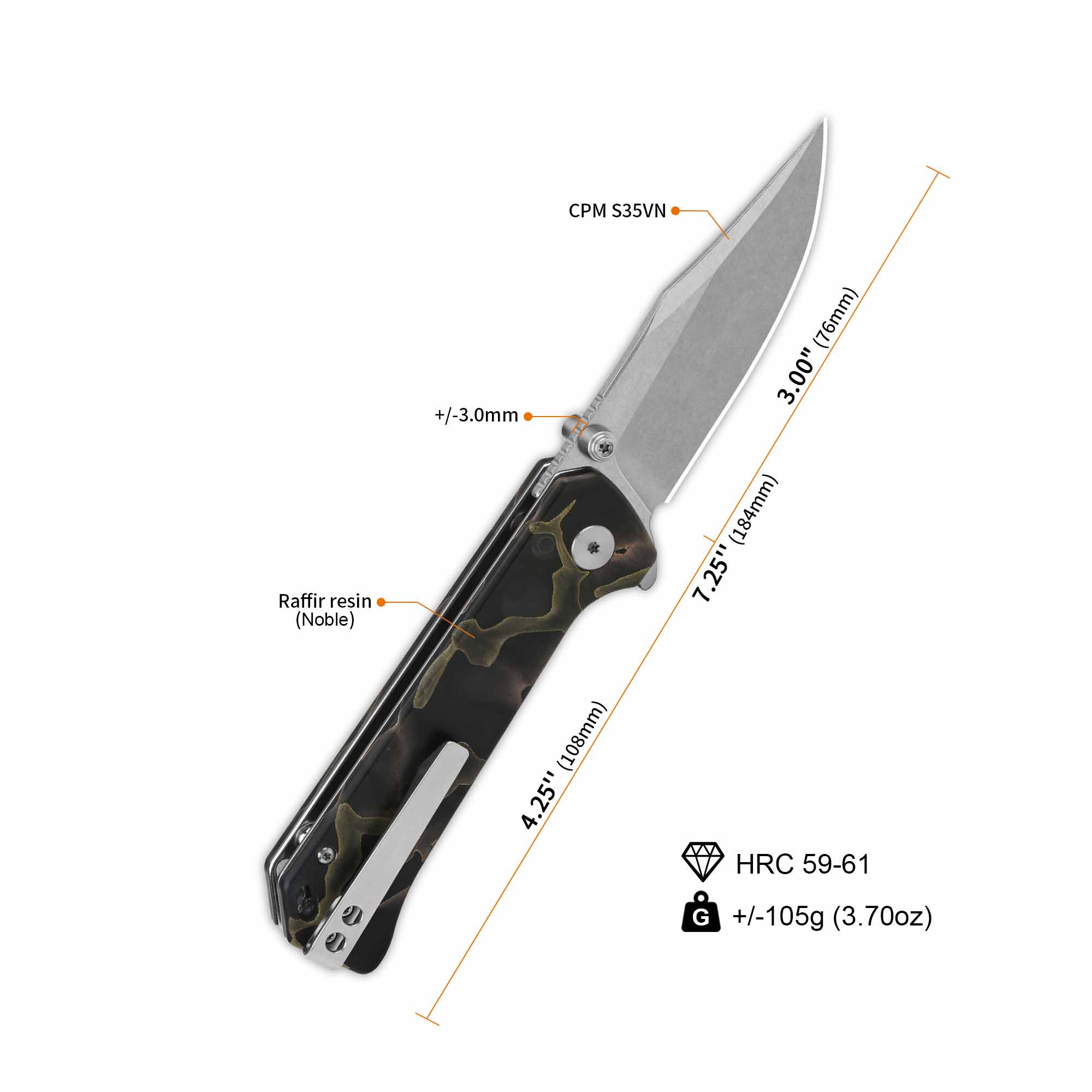 QSP Grebe Button Lock Pocket Knife S35VN blade Raffir resin Noble Handle - Image 3