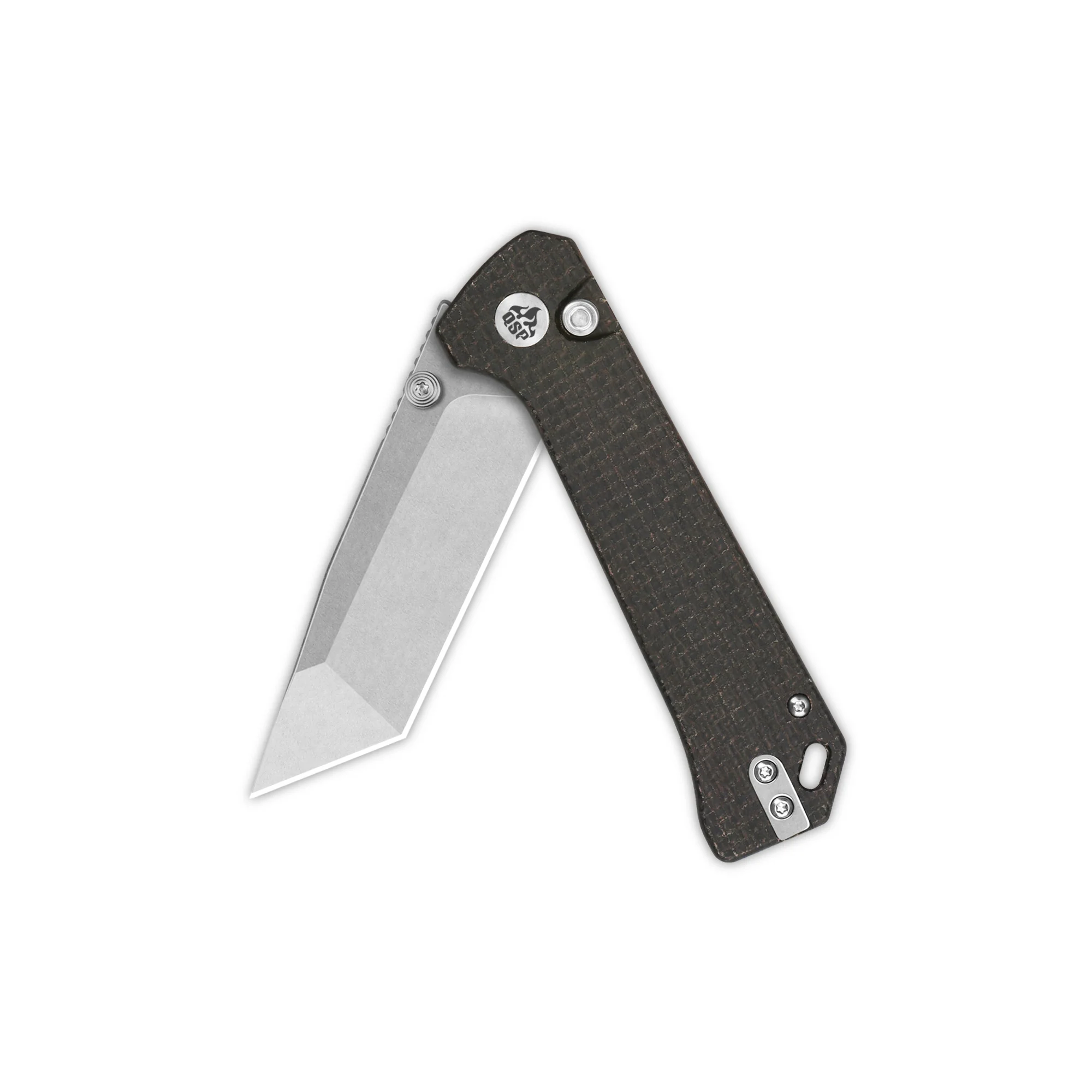 QSP Grebe T Button Lock Pocket Knife 14C28N blade Dark Brown Micarta Handle - Image 4