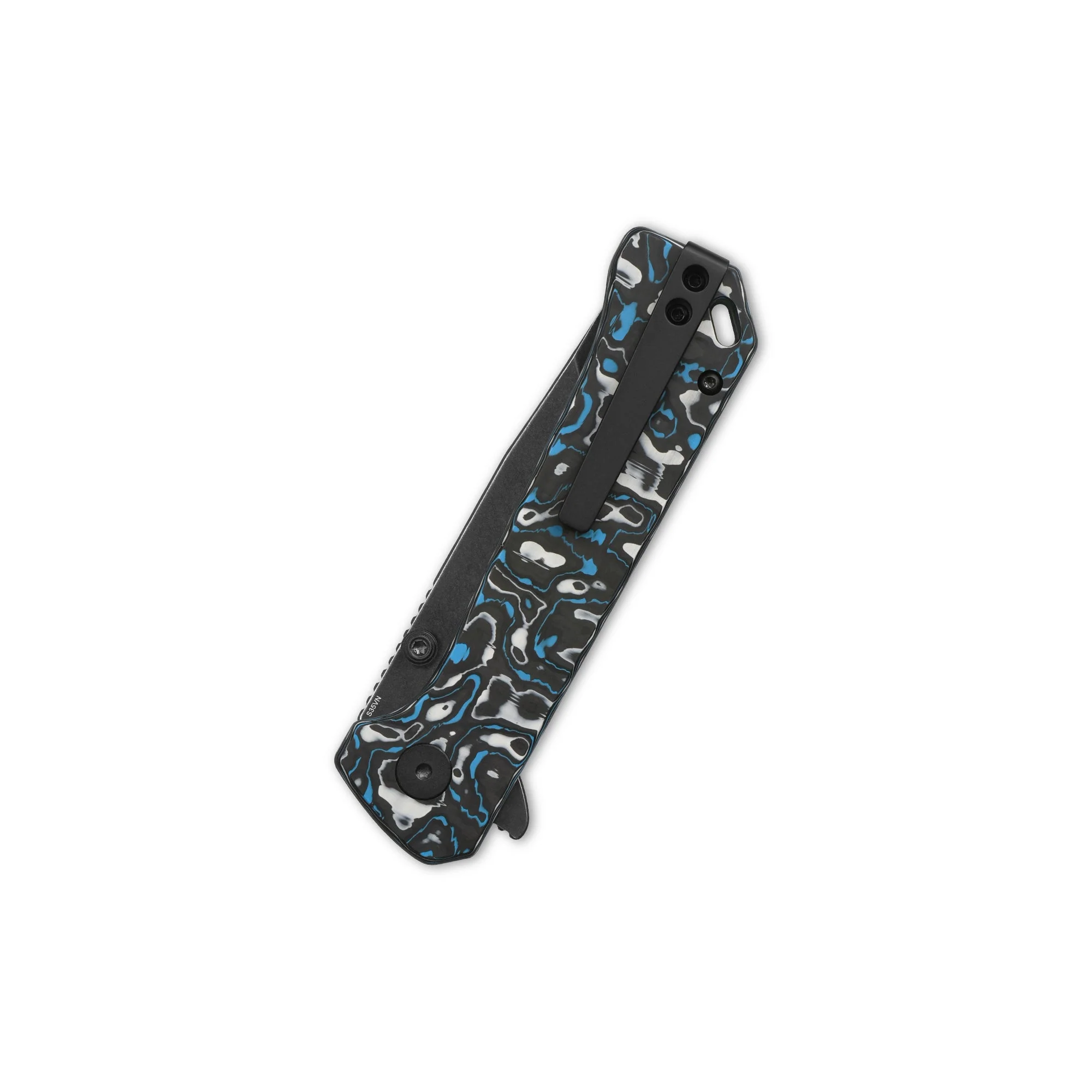 QSP Grebe T Button Lock Pocket Knife S35VN blade Blue camo CF Handle - Image 6