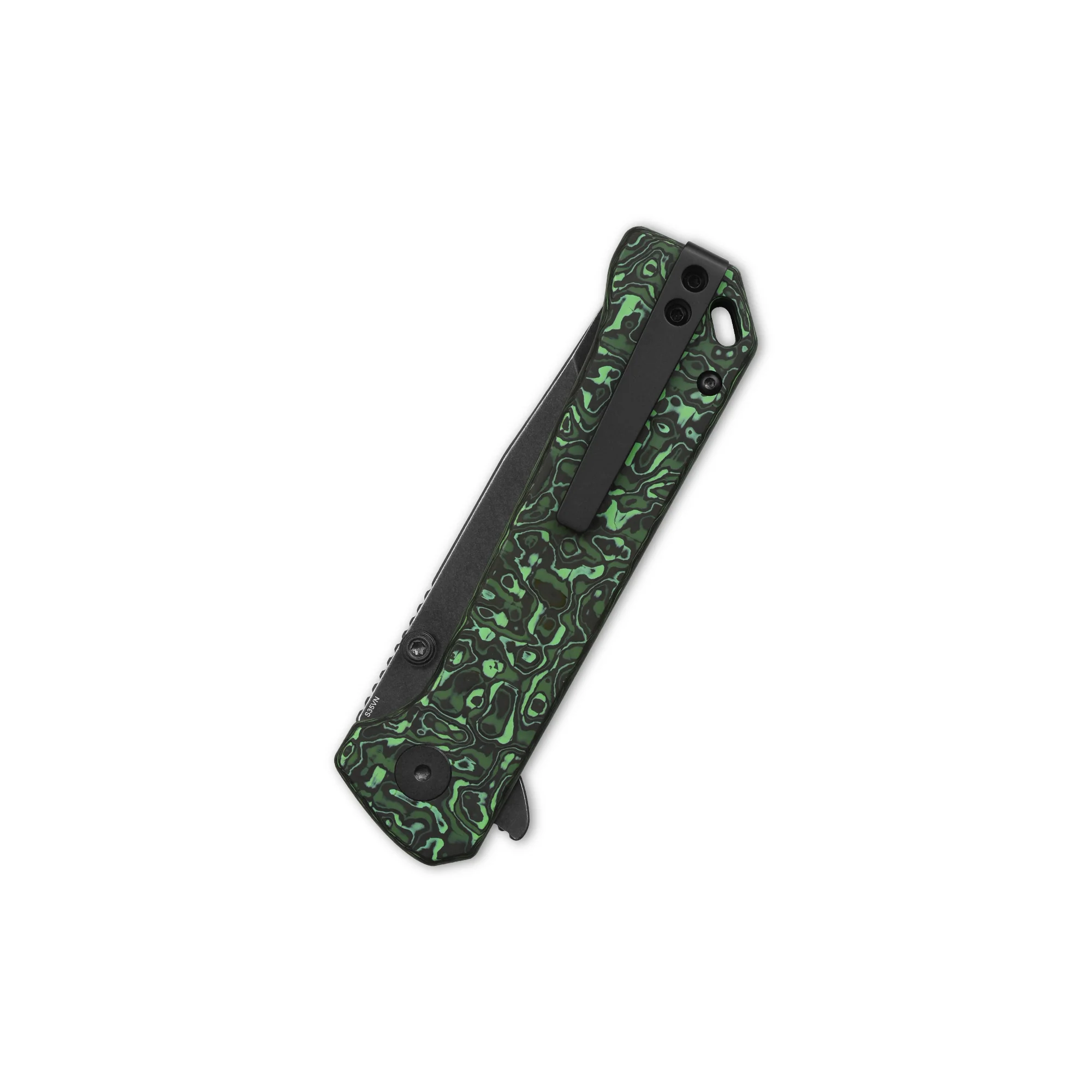 QSP Grebe T Button Lock Pocket Knife S35VN blade Green camo CF Handle - Image 6