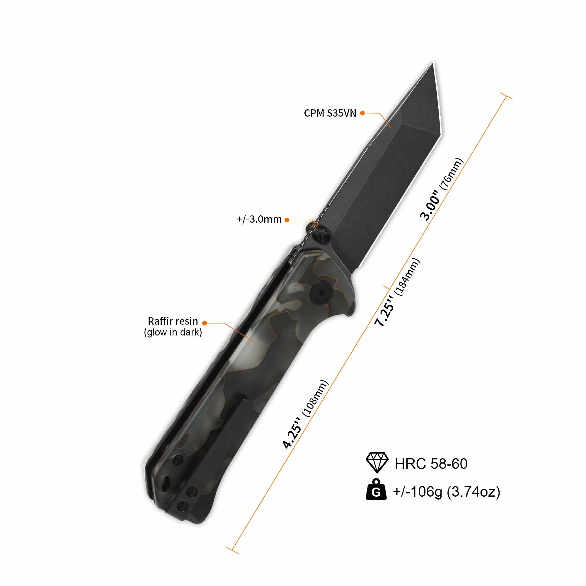 QSP Grebe T Button Lock Pocket Knife S35VN blade Raffir resin Glow in Dark Handle - Image 9