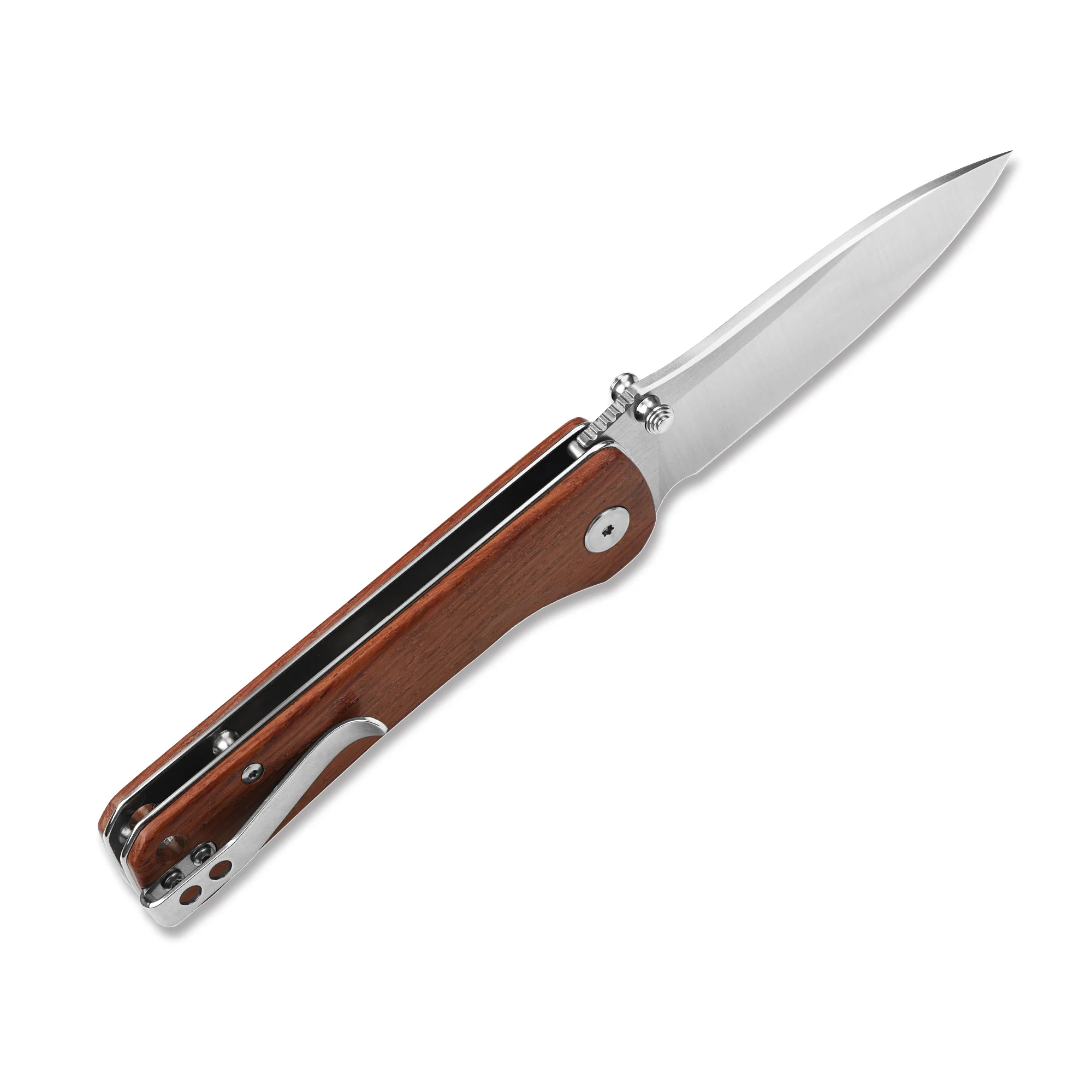 QSP Hawk Liner Lock Pocket Knife 14C28N Blade Mkuruti Wood Handle - Image 4