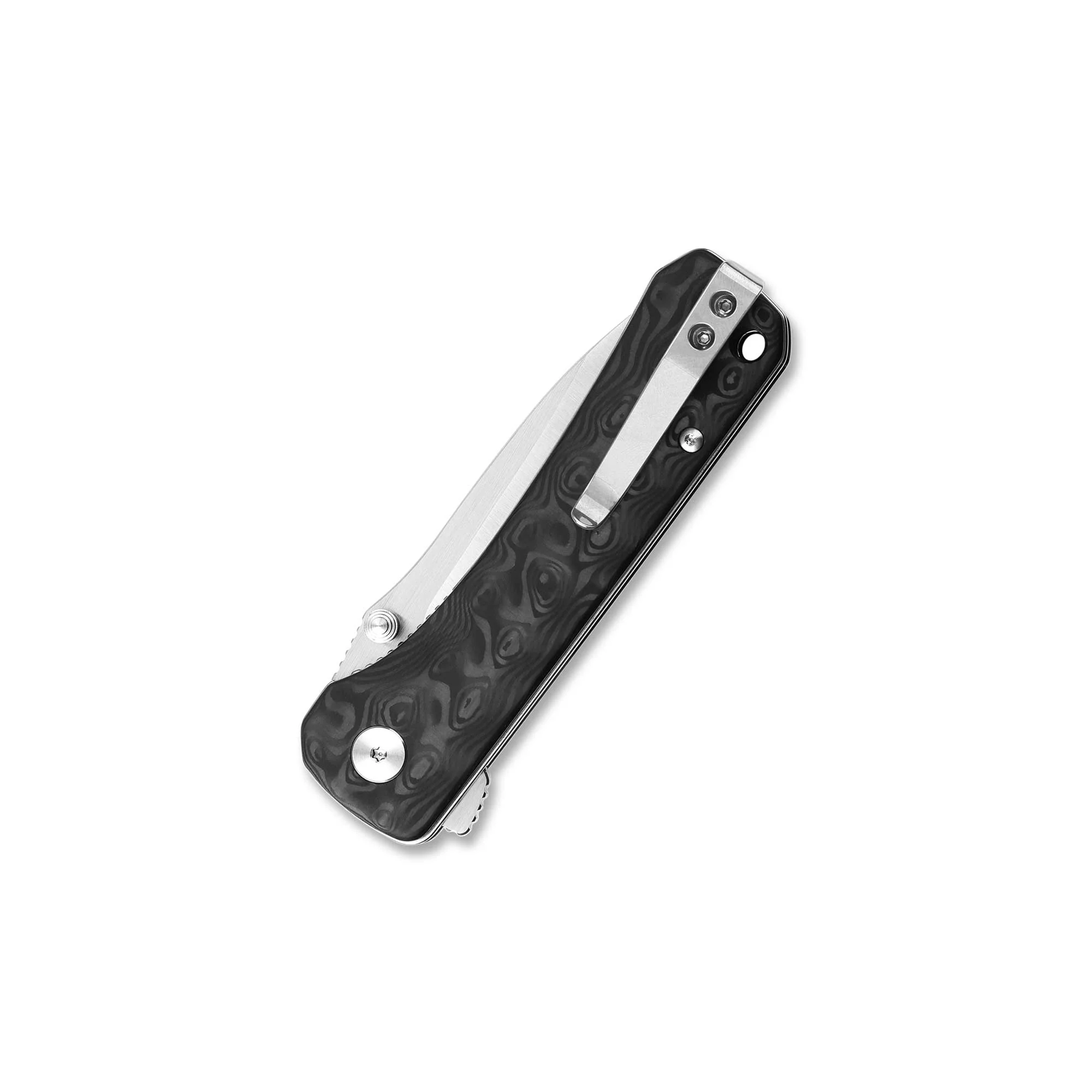 QSP Hawk Liner Lock Pocket Knife Laminated Damascus/S35VN Blade with Marbled Carbon Fiber Handles - Image 8