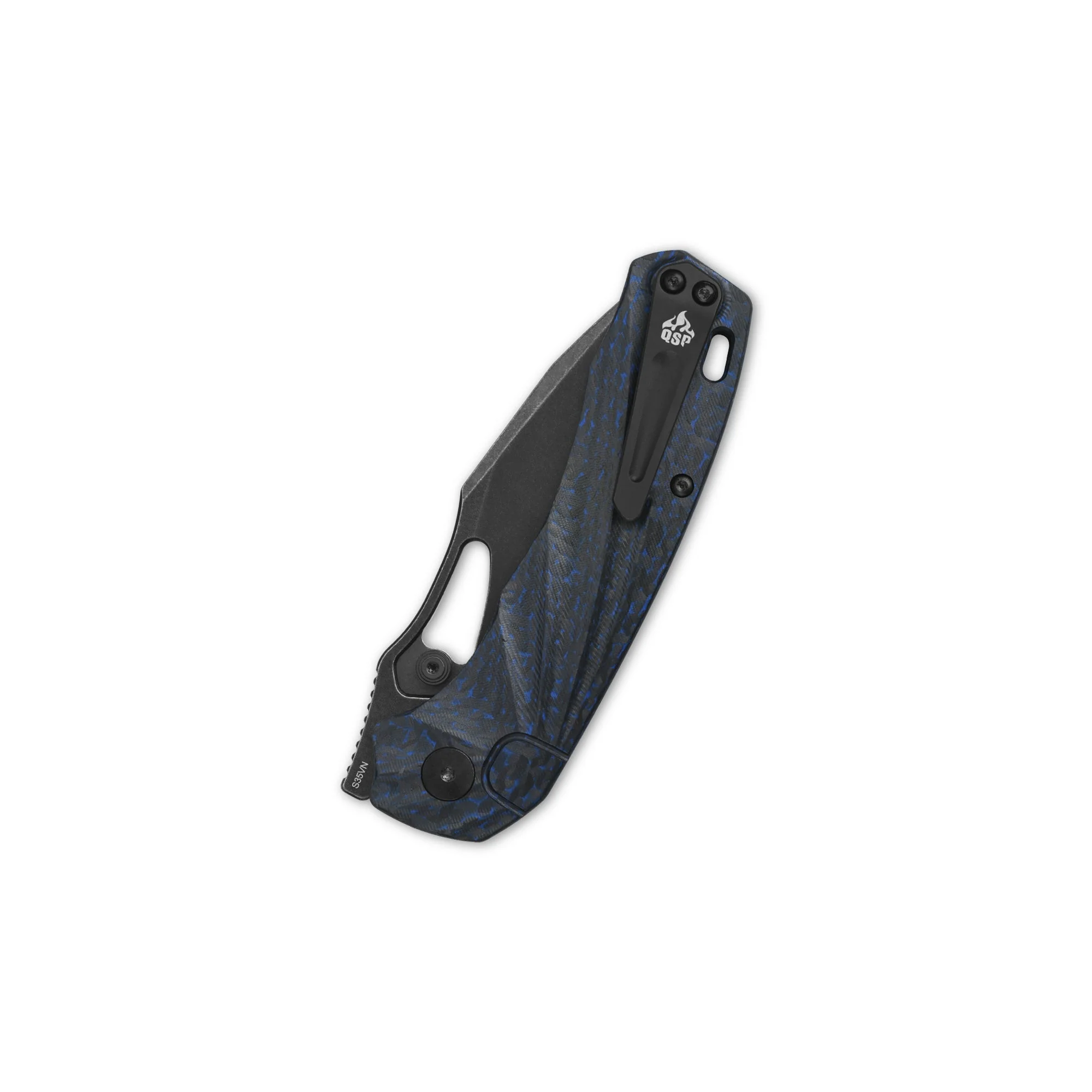 QSP Hornbill Pocket knife S35VN blade Blue CF handle - Image 6