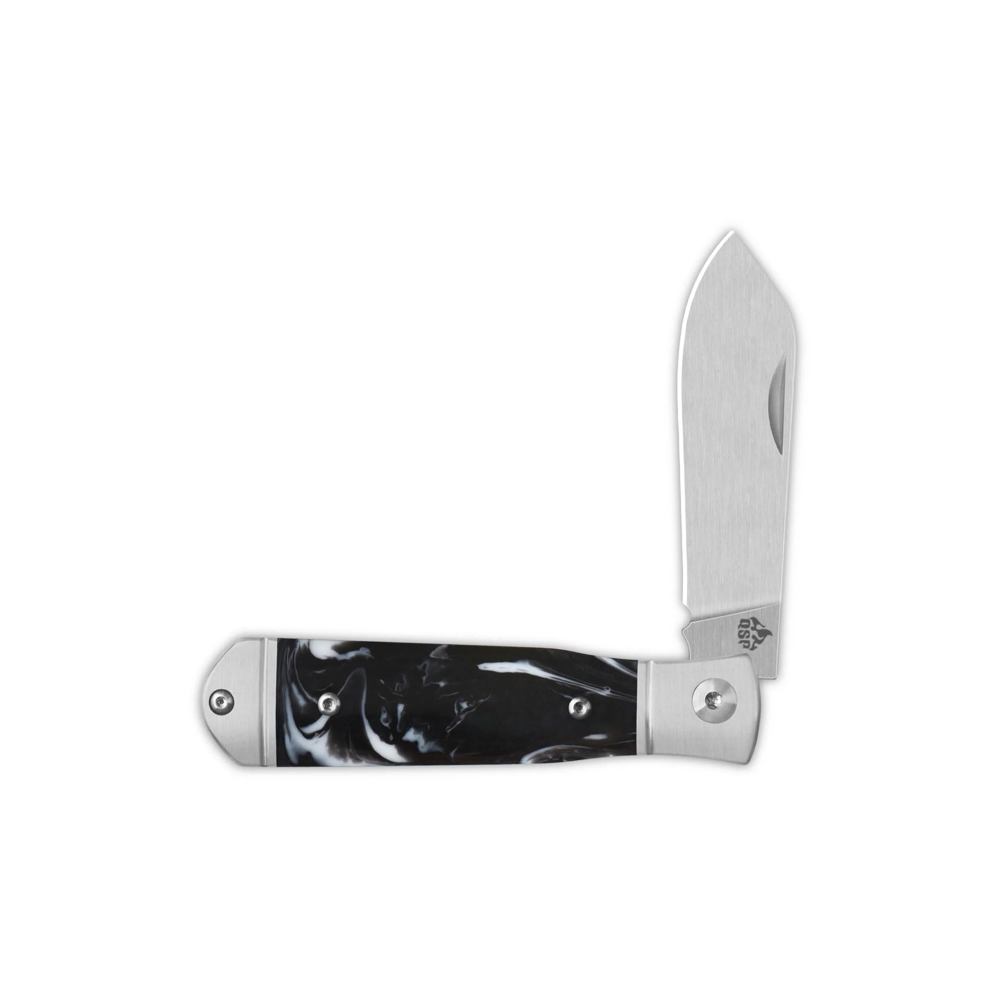 QSP Jumping Jack Slip Joint Pocket Knife 14C28N blade Black-White Resin Handle - Image 3