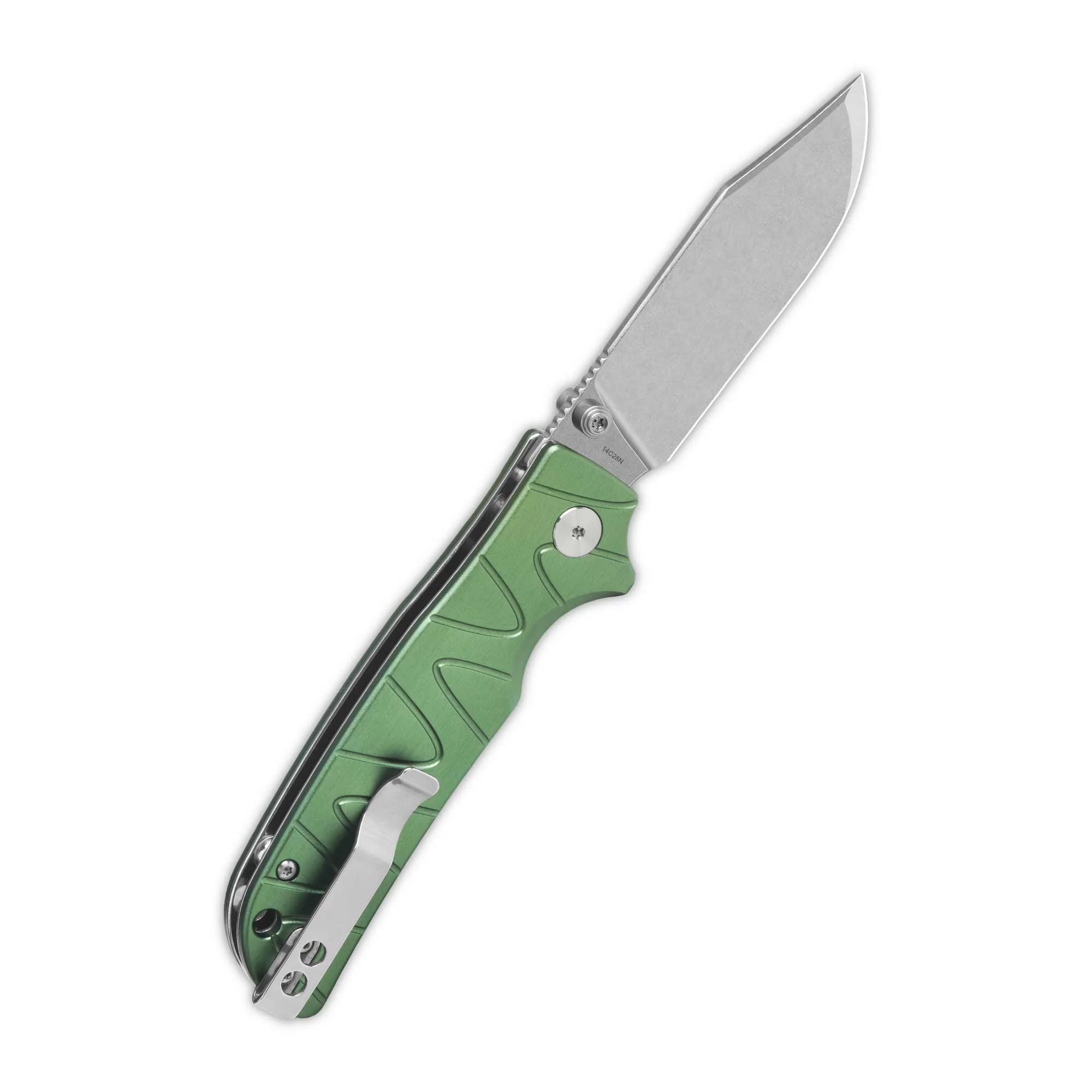 QSP Kali Button Lock Pocket Knife 14C28N Blade Green Aluminium Handle - Image 4