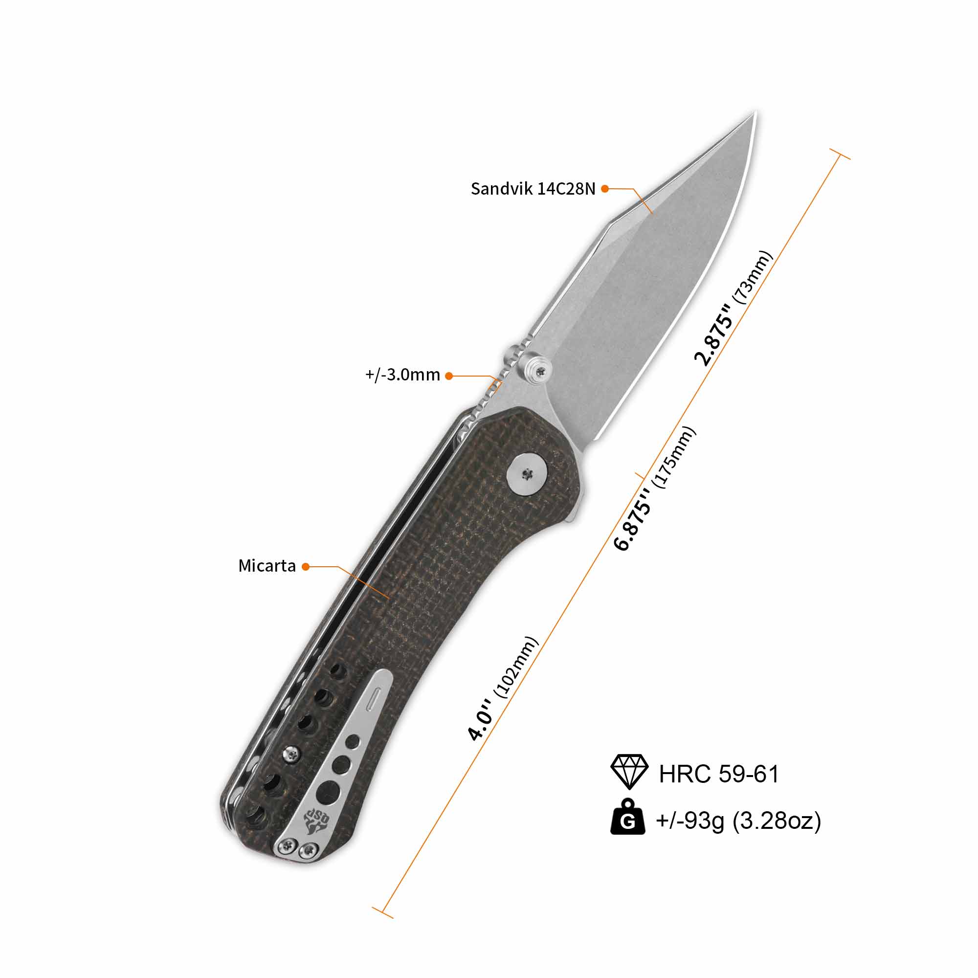 QSP Kestrel Pocket knife 14C28N blade Dark Brown Micarta handle - Image 3
