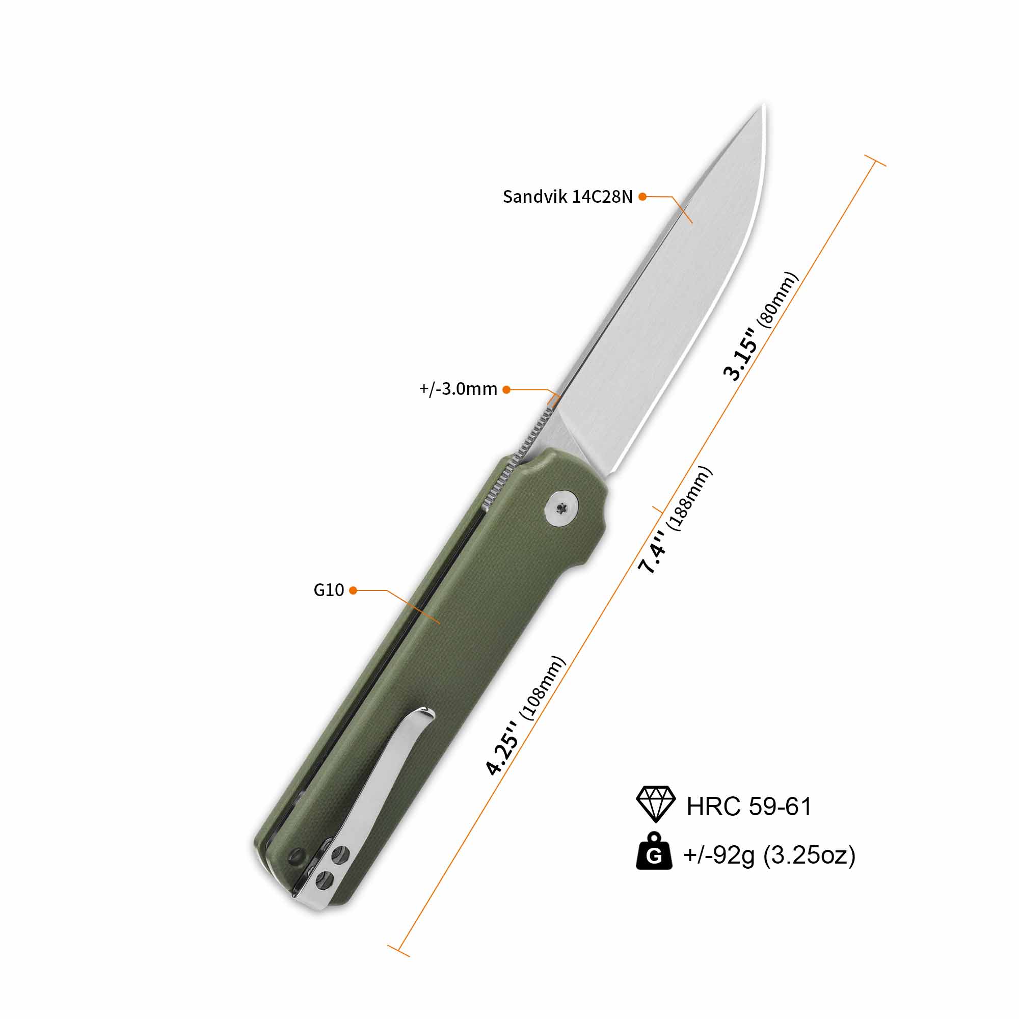 QSP Lark Pocket knife 14C28N blade G10 handle - Image 11