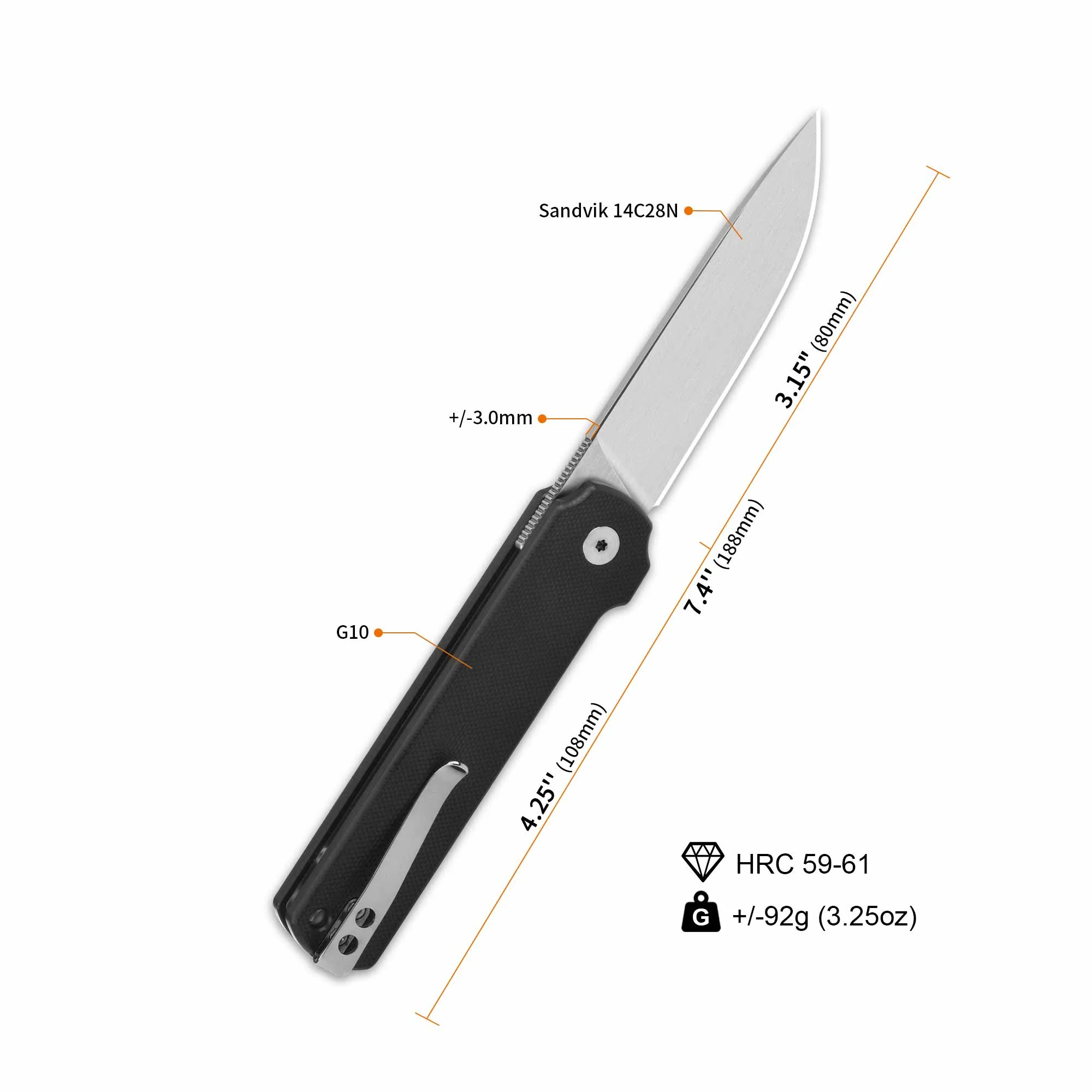 QSP Lark Pocket knife 14C28N blade G10 handle - Image 3