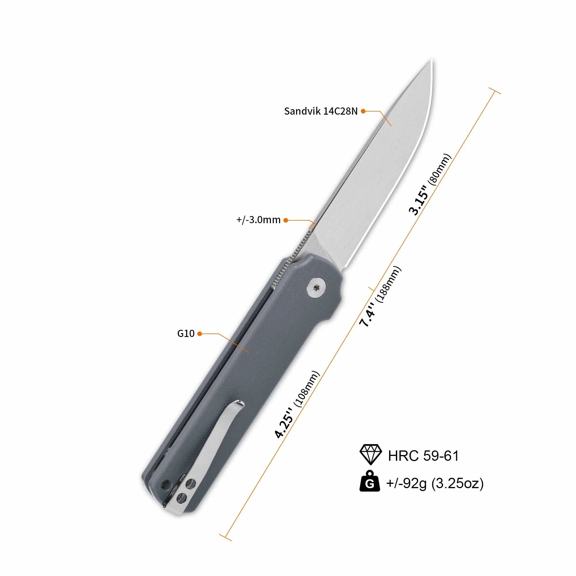 QSP Lark Pocket knife 14C28N blade G10 handle - Image 7