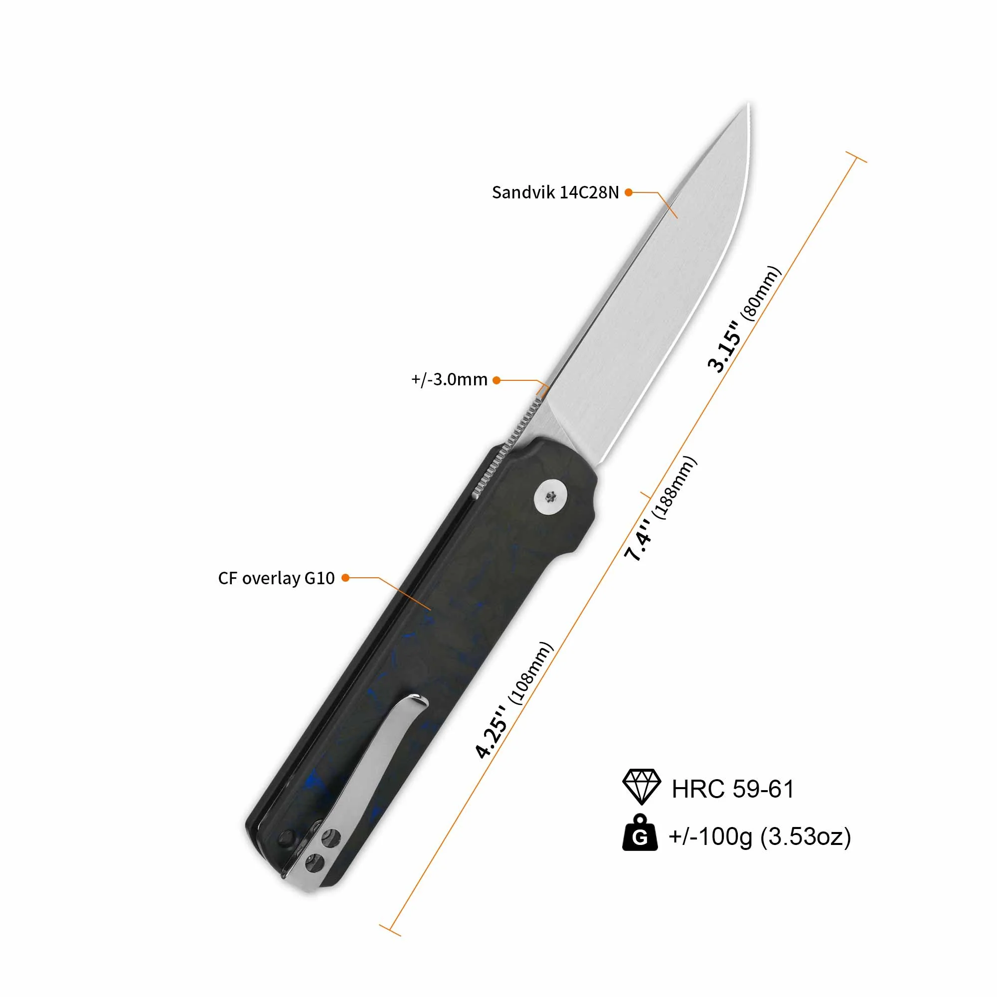 QSP Lark Pocket knife 14C28N blade Shredded CF overlay G10 handle - Image 7