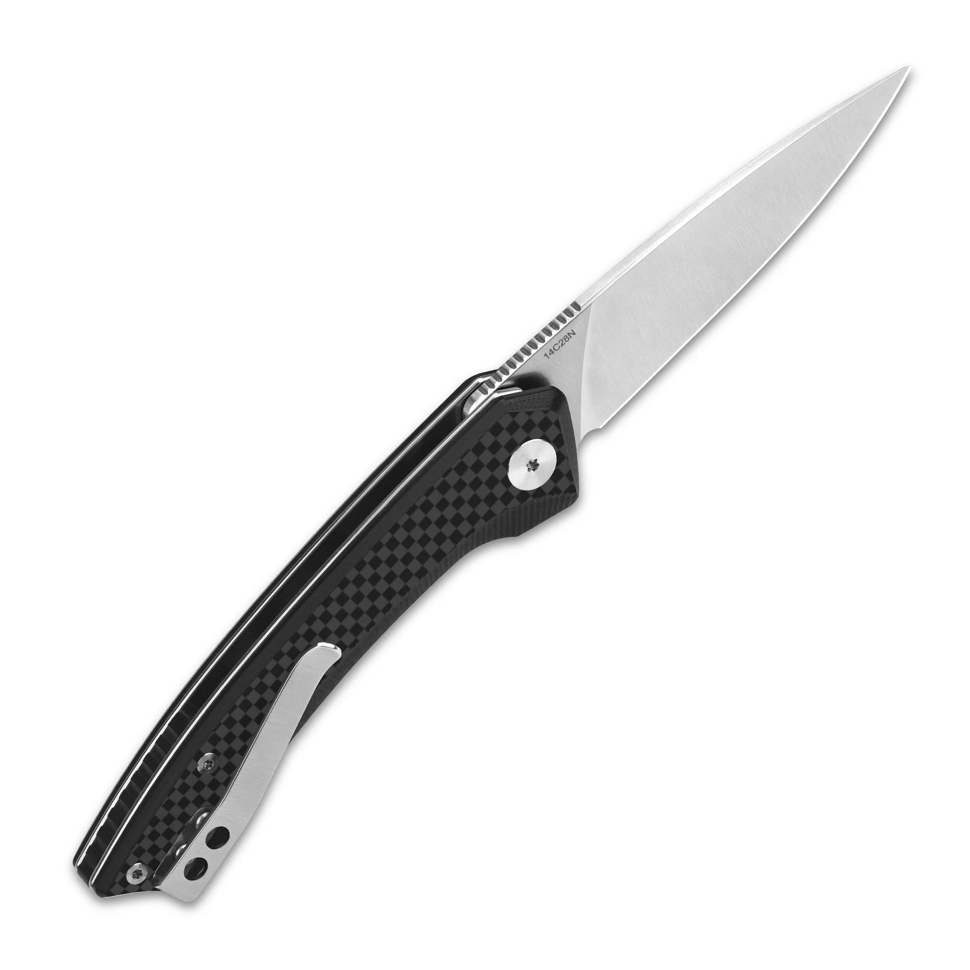 QSP Leopard Liner Lock Pocket Knife 14C28N blade CF overlay G10 handle - Image 4