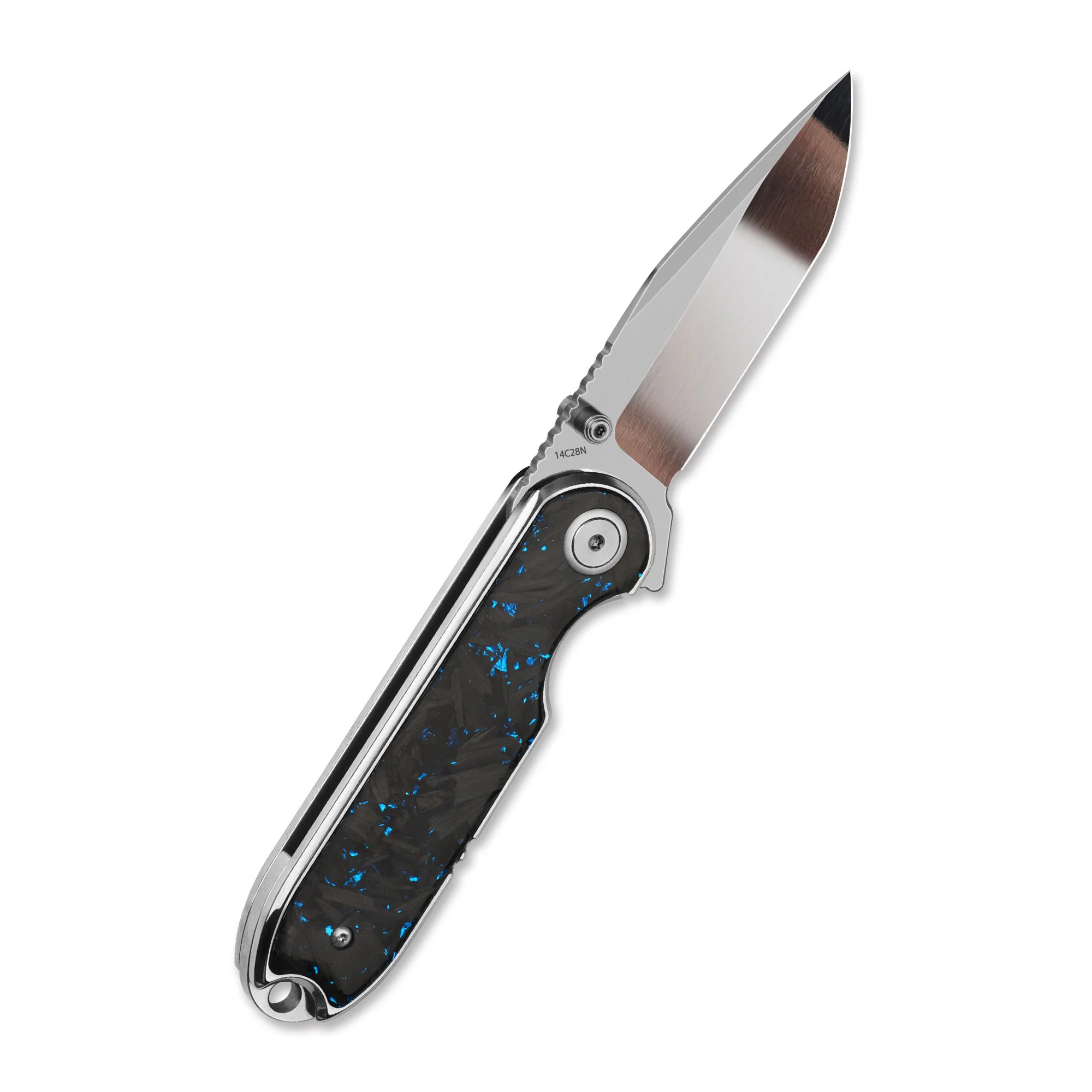 QSP Nebula Liner Lock Pocket Knife 14C28N Blade Blue Shredded Carbon Fiber Handle - Image 4