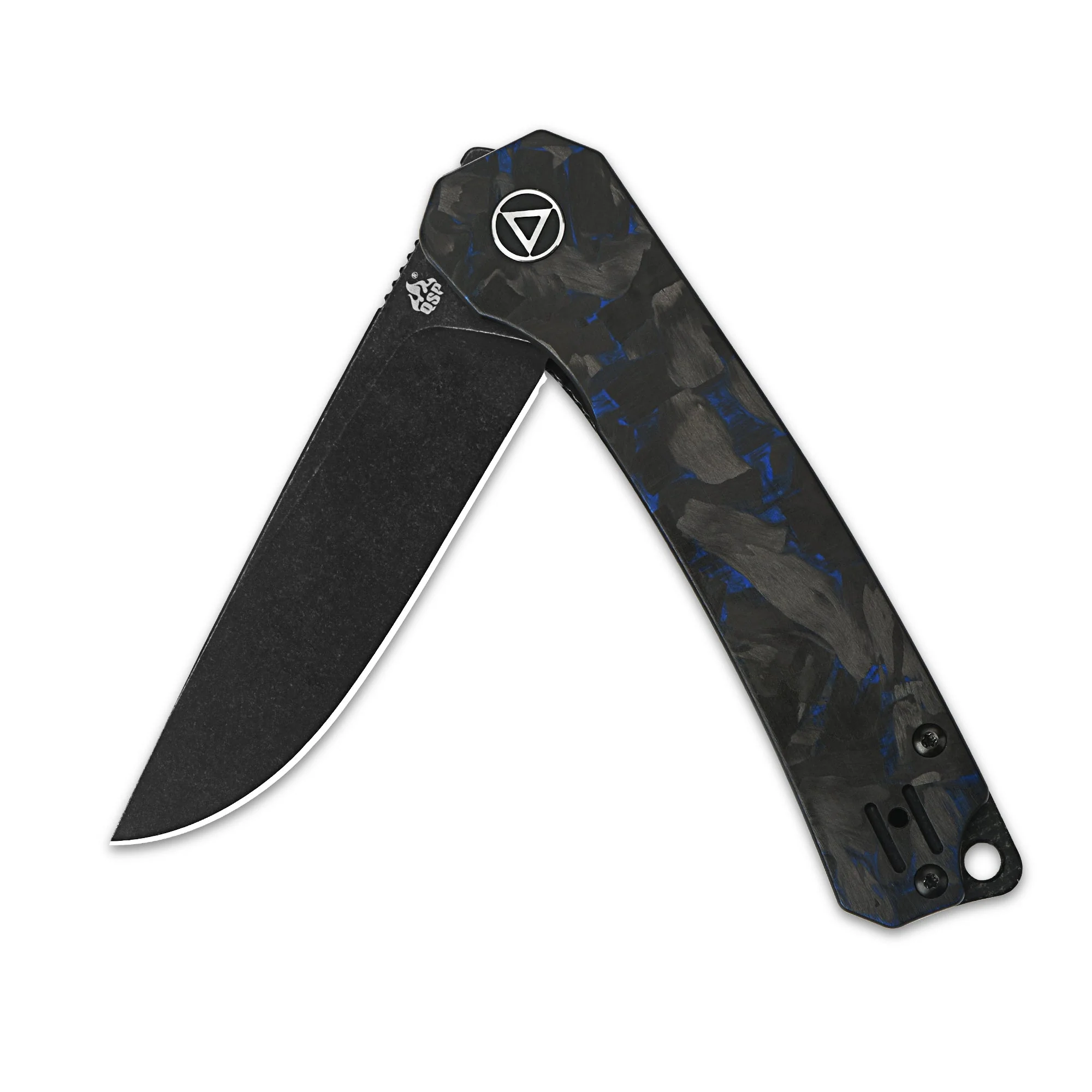 QSP Osprey Liner Lock Pocket Knife 14C28N Blade Blue Shredded CF Overlay G10 Handle - Image 7