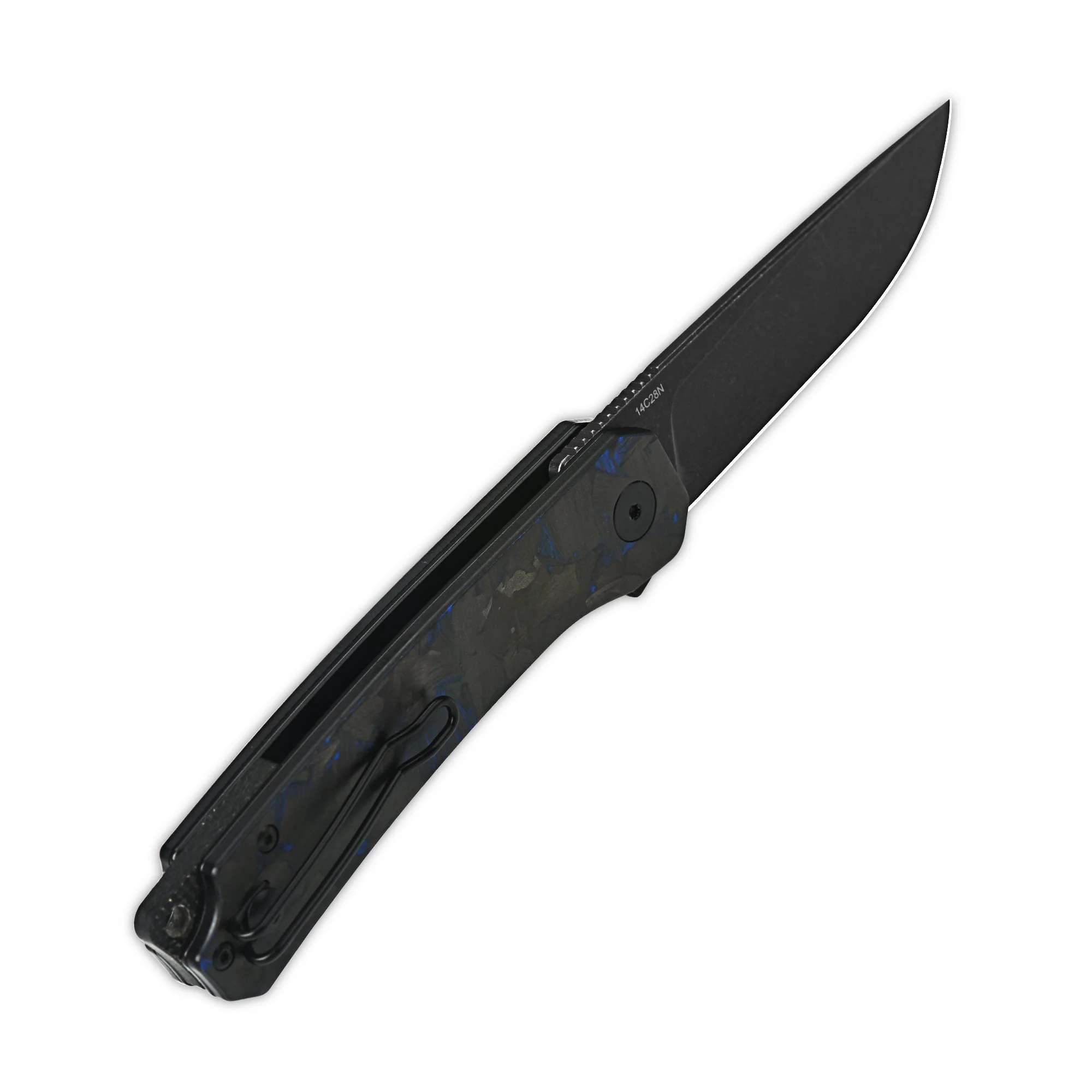 QSP Osprey Liner Lock Pocket Knife 14C28N Blade Blue Shredded CF Overlay G10 Handle - Image 8