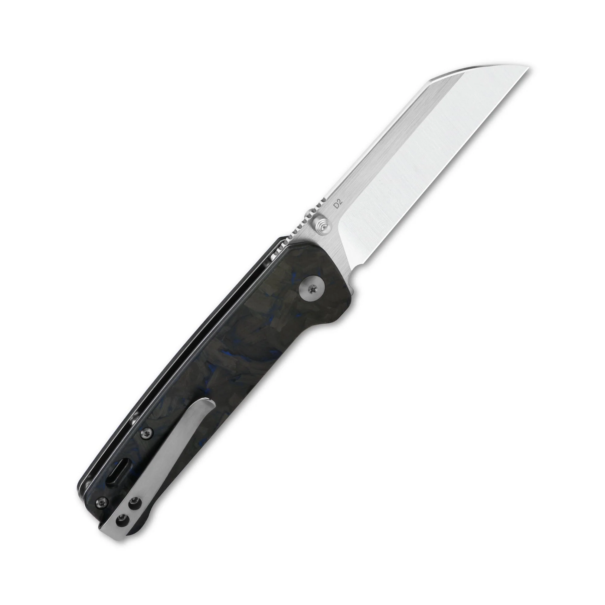 QSP Penguin Liner Lock Pocket Knife D2 Blade Blue Shredded CF overlay G10 Handle - Image 4