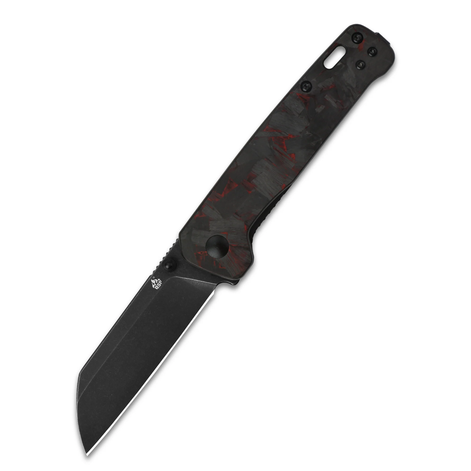 QSP Penguin Liner Lock Pocket Knife D2 Blade Red Shredded CF overlay G10 Handle - Image 5
