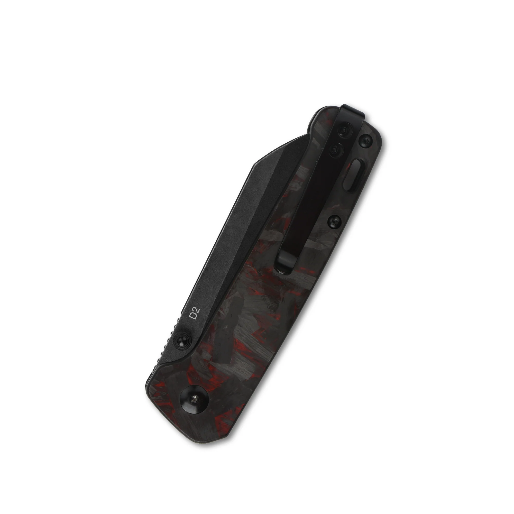 QSP Penguin Liner Lock Pocket Knife D2 Blade Red Shredded CF overlay G10 Handle - Image 6