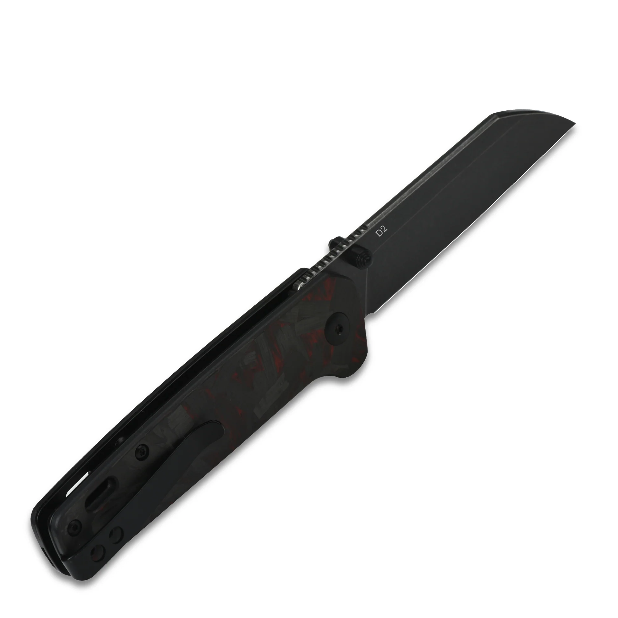 QSP Penguin Liner Lock Pocket Knife D2 Blade Red Shredded CF overlay G10 Handle - Image 8