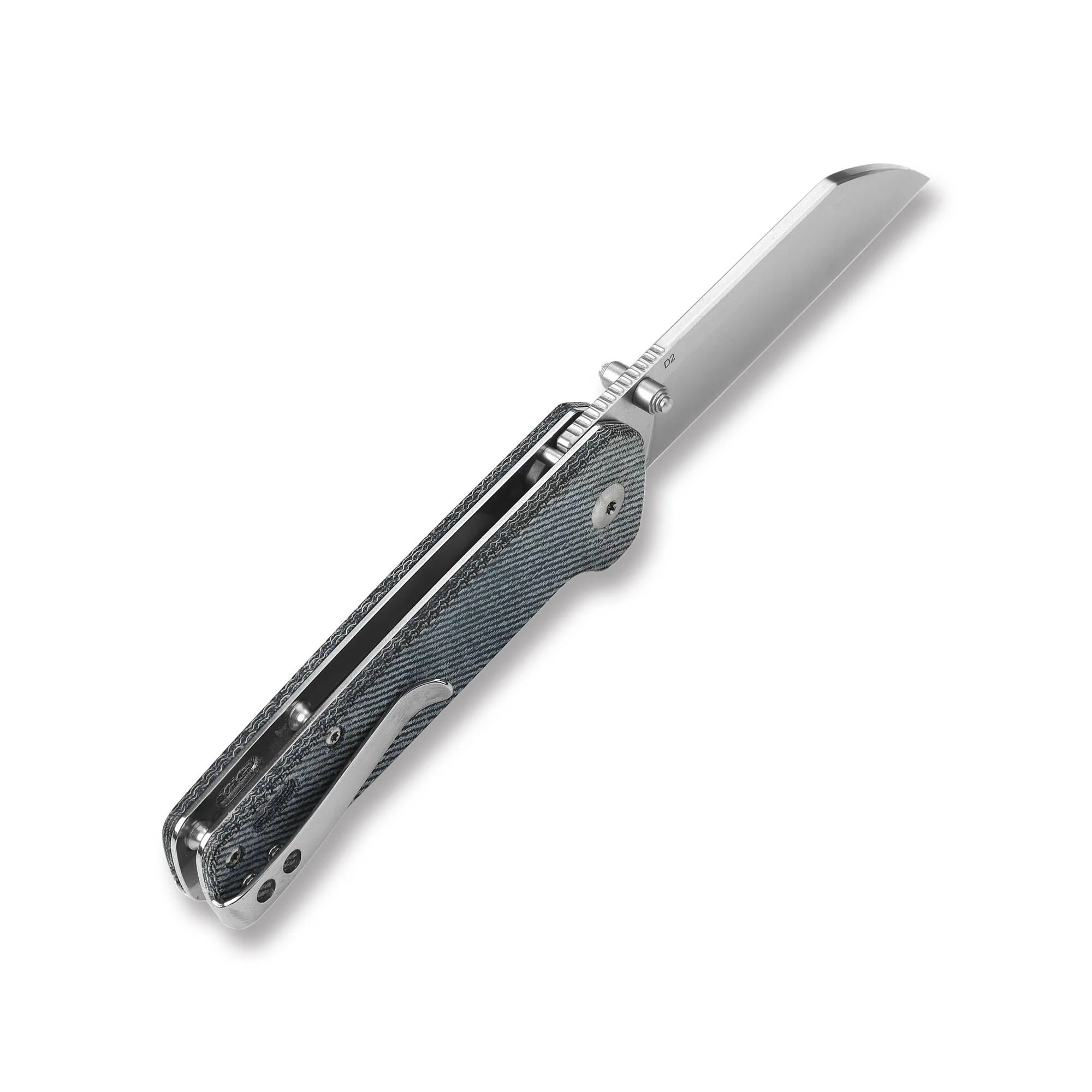 QSP Penguin Liner Lock Pocket Knife D2 blade Denim Micarta handle - Image 4
