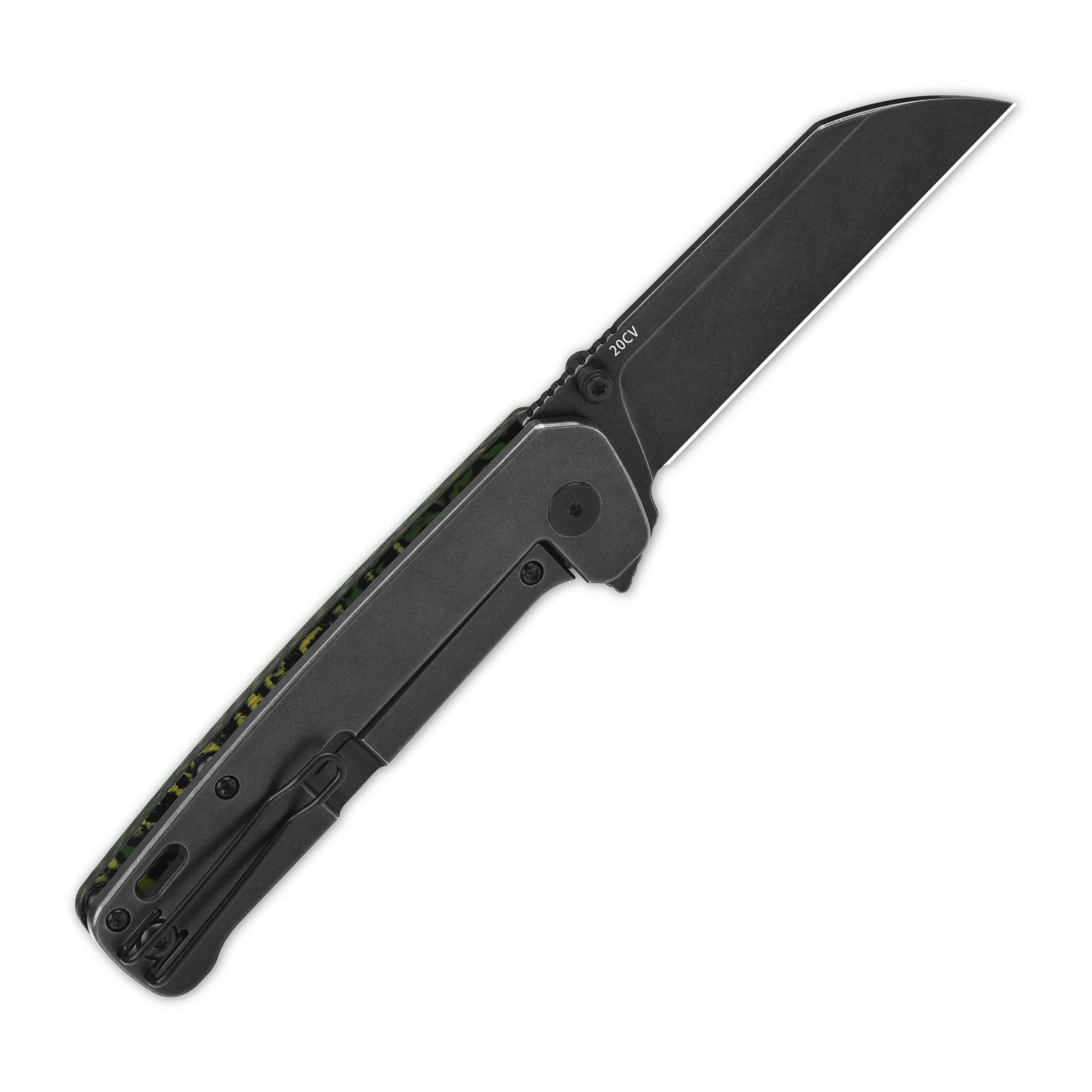 QSP Penguin Plus (Penguin XL ) Frame Lock Pocket Knife 20CV Blade Yellow Green Camo CF and Ti Handle - Image 8
