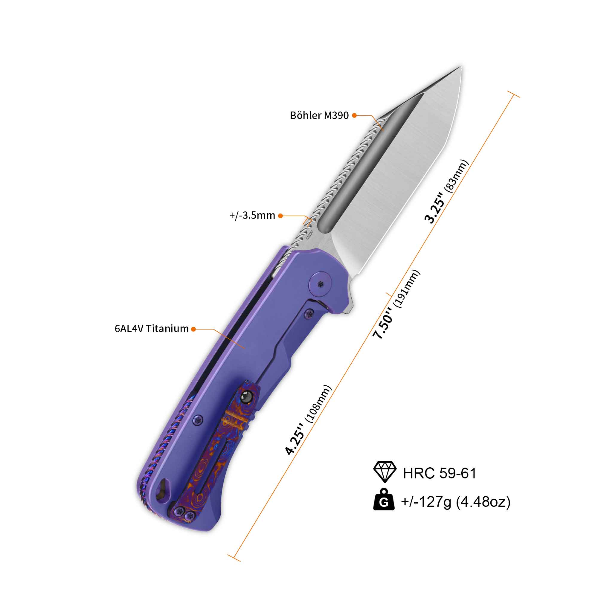 QSP Rhino Pocket Knife Böhler M390 Flat Blade Titanium Handle - Image 11