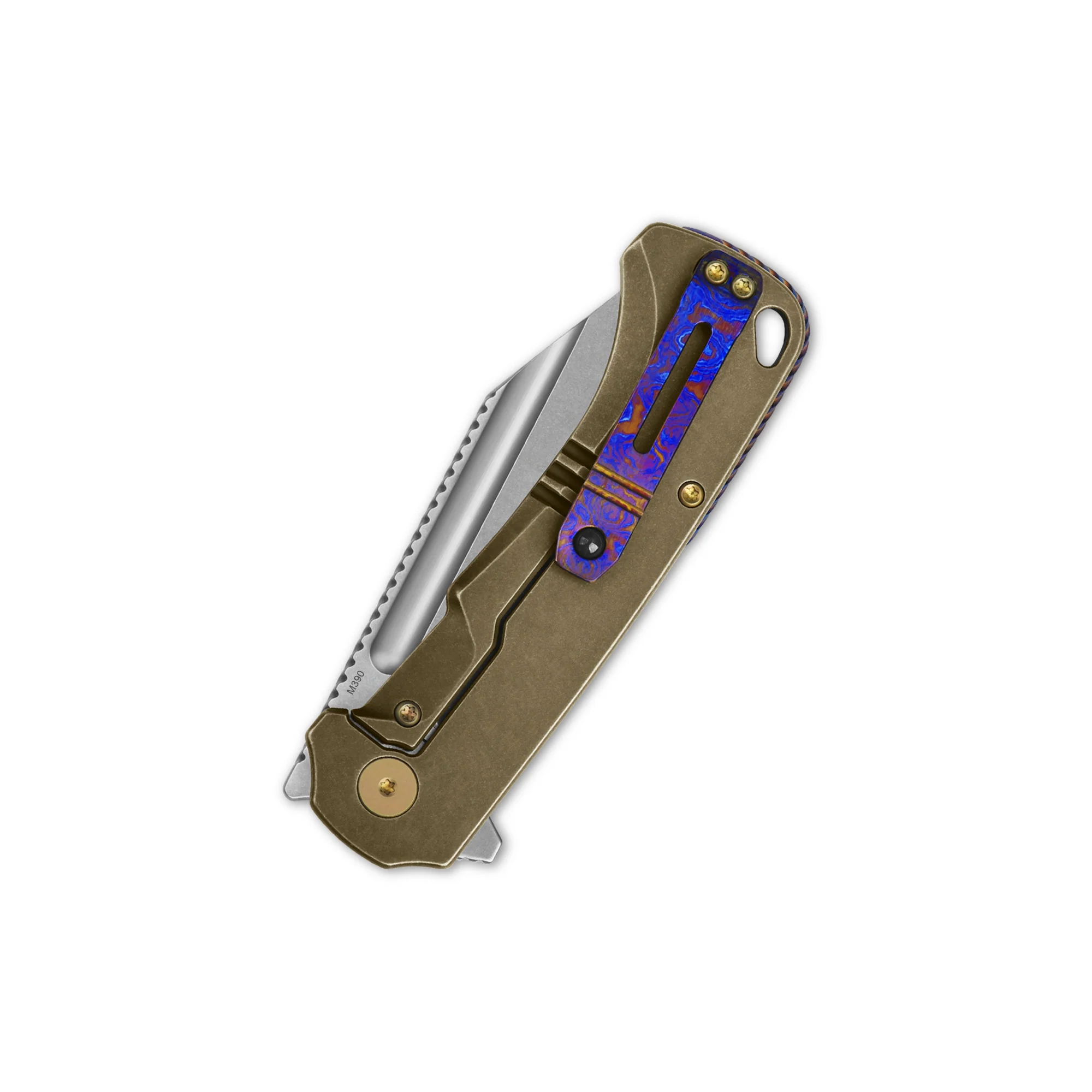 QSP Rhino Pocket Knife Böhler M390 Flat Blade Titanium Handle - Image 14