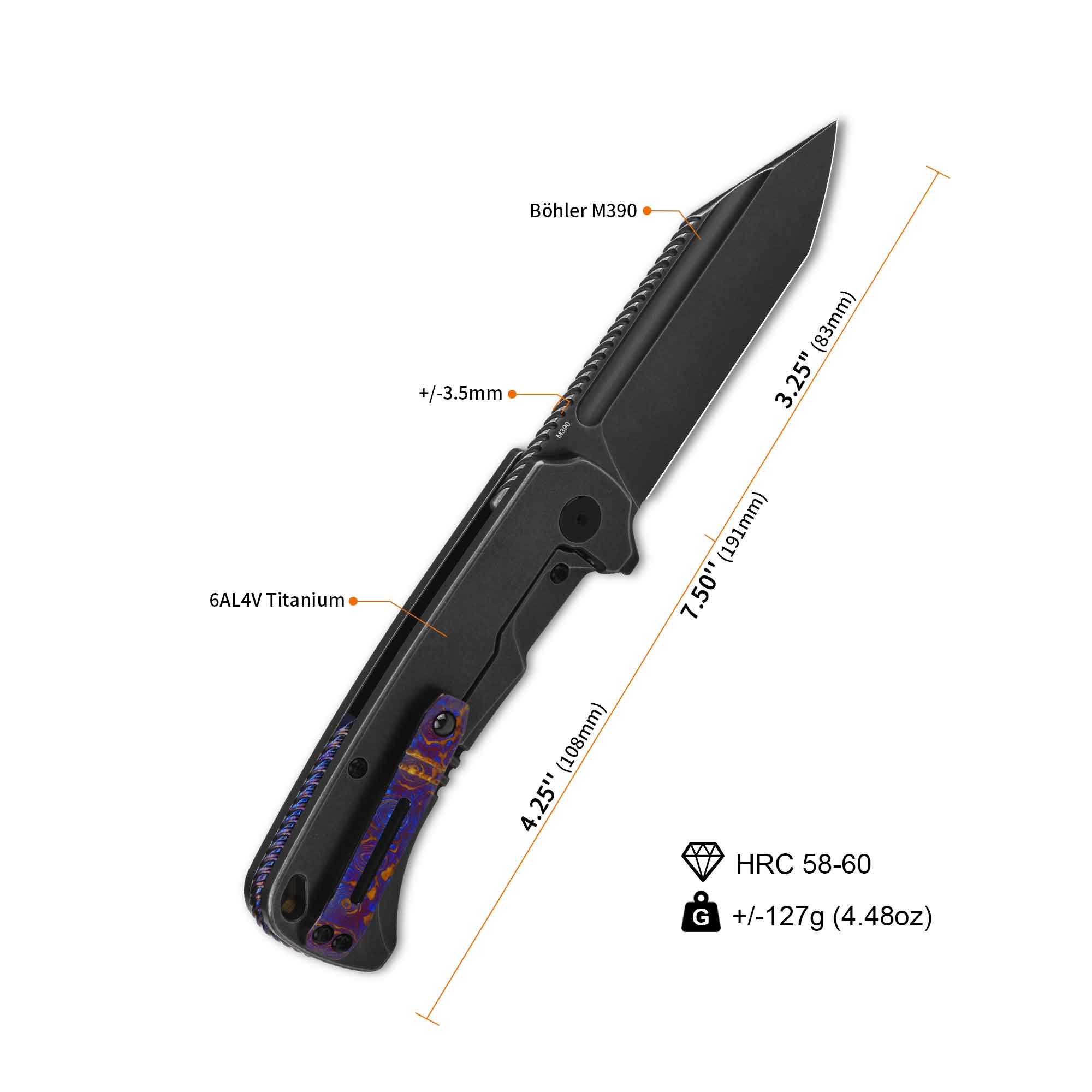 QSP Rhino Pocket Knife Böhler M390 Flat Blade Titanium Handle - Image 7