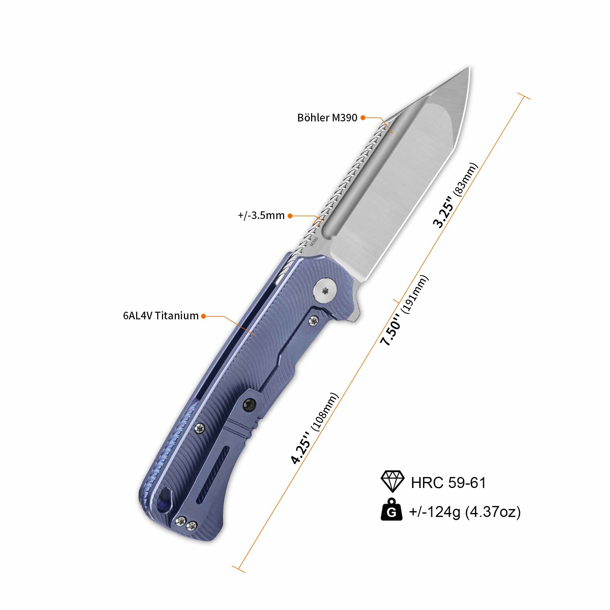 QSP Rhino Pocket knife Böhler M390 Compound blade Texture Titanium handle - Image 11