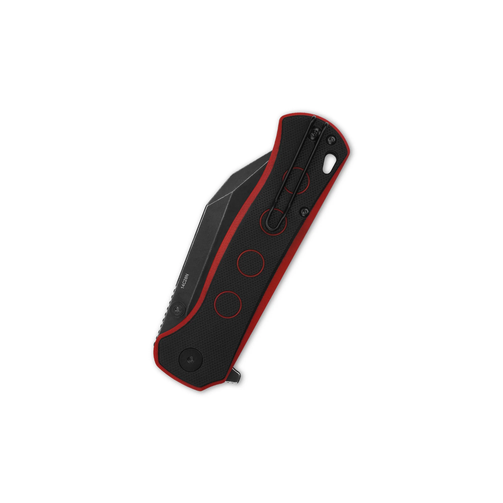 QSP Swordfish Button Lock Pocket Knife 14C28N blade Black/Red G10 handle - Image 6