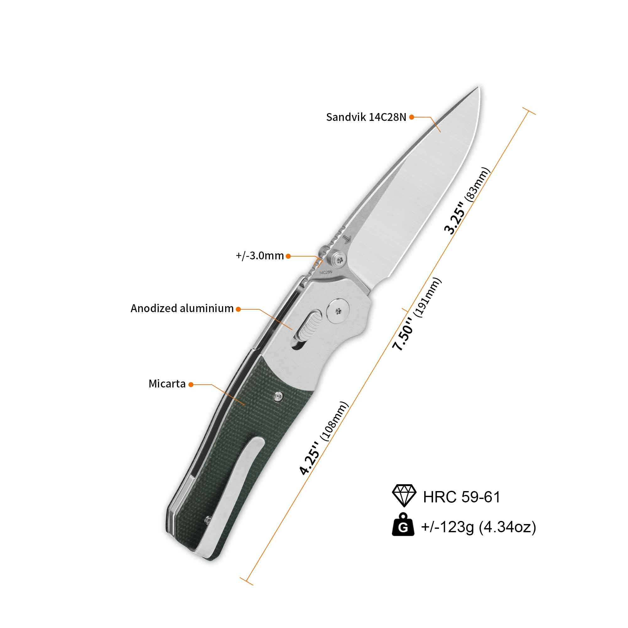 QSP Vault Glyde Lock Pocket Knife 14C28N Blade Green Micarta Handle - Image 3