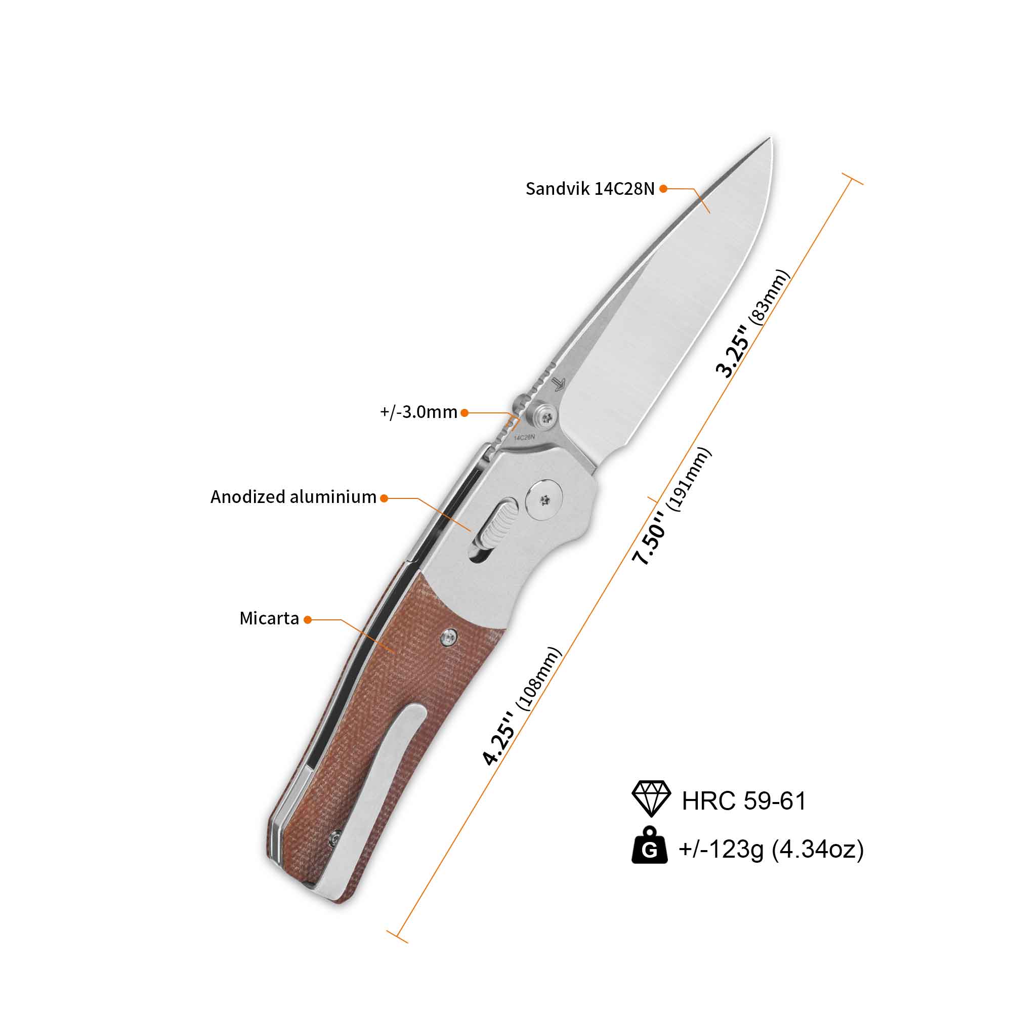 QSP Vault Glyde Lock Pocket Knife 14C28N Blade Tan Micarta Handle - Image 3