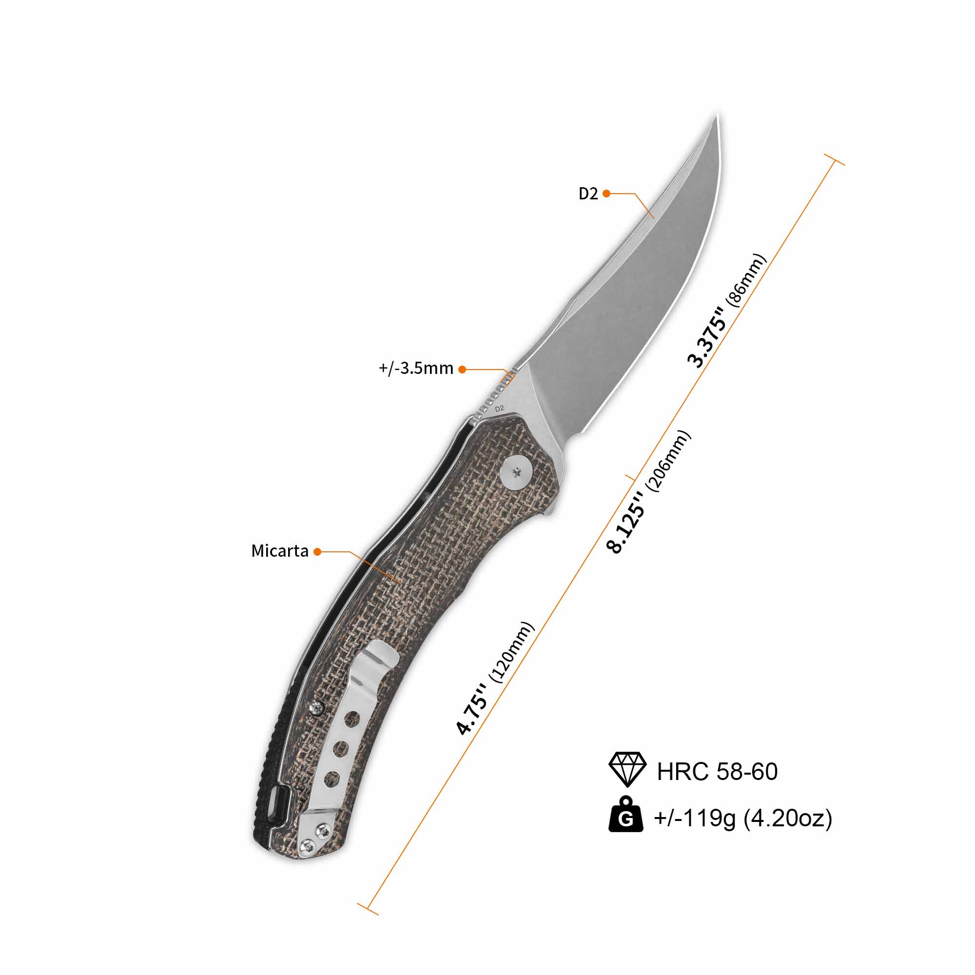 QSP Walrus Liner Lock Pocket Knife D2 Blade Dark Brown Rough Micarta Handle - Image 3